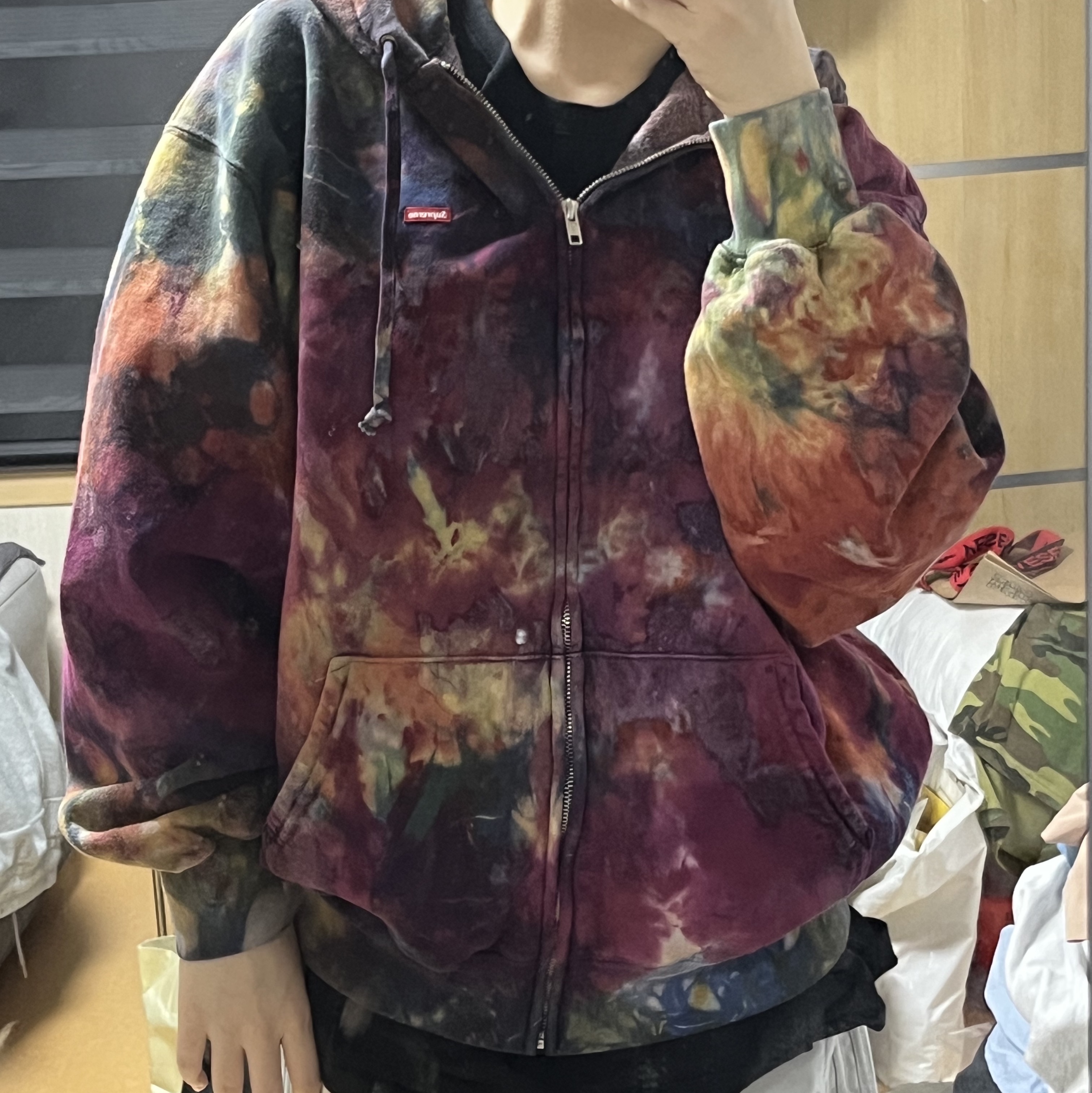 Supreme Overdyed Small Box Zip Up Hooded Sweatshirt Multicolor - 24SS 착용 스타일