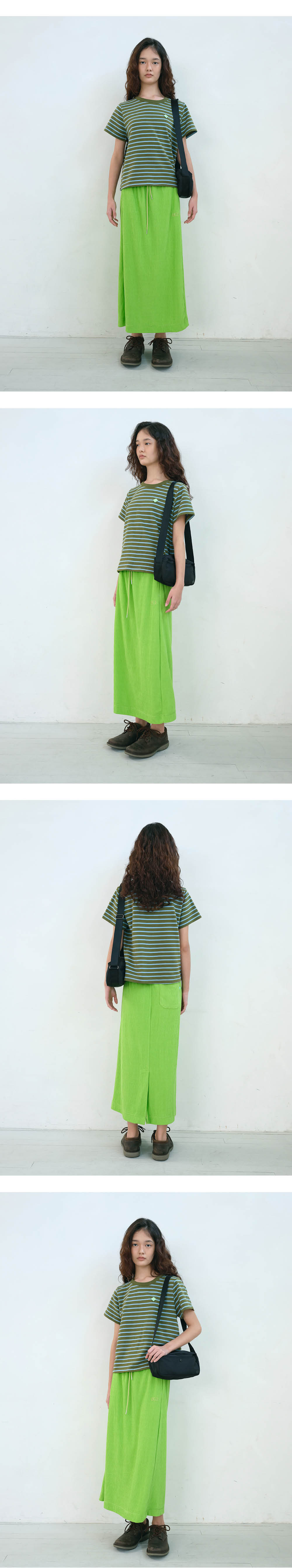 【ENZO BLUES】Stripe Terry Long Skirt 엔조블루스 스트라이프 테리 롱 스커트 라임 | ENZO BLUES | KREAM