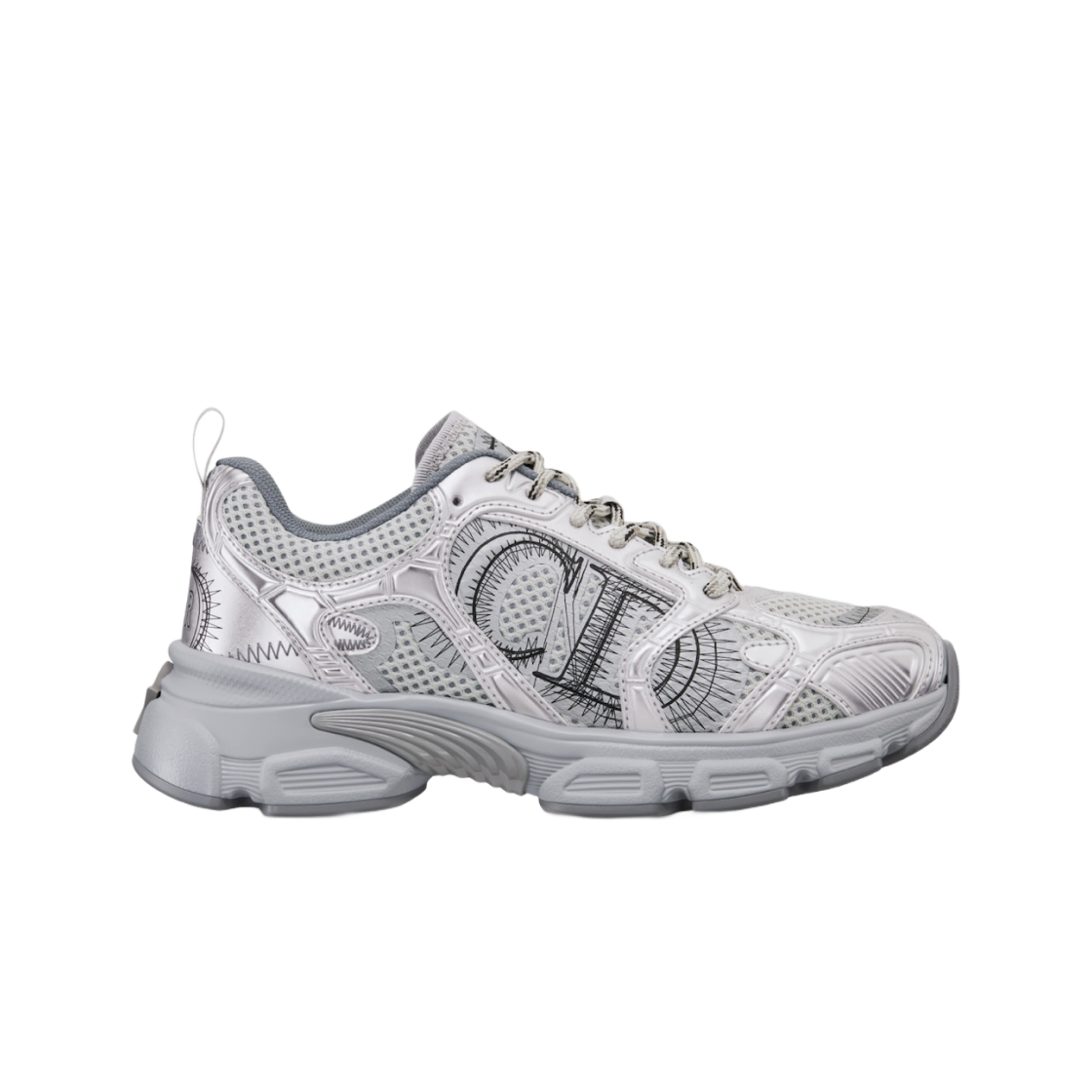 (W) 디올 크로노 스니커즈 메쉬 라미네이티드 레더 그레이 실버((W) Dior Chrono Sneakers Mesh Laminated Leather Gray Silver)