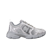 (W) Dior Chrono Sneakers Mesh Laminated Leather Gray Silver
