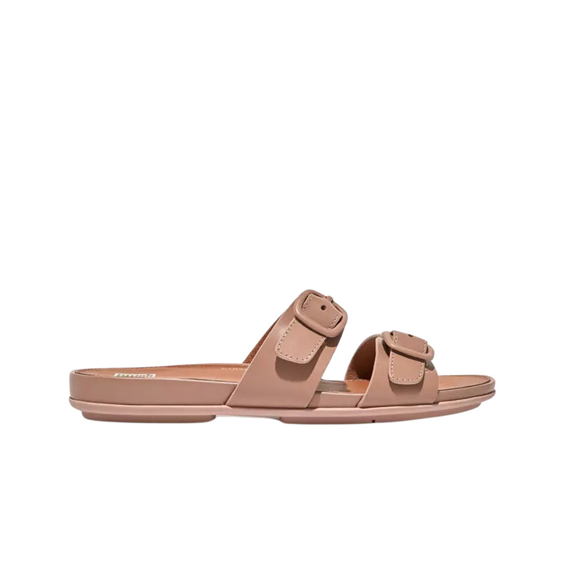 FV1-137 (W) FITFLOP Gracie Rubber Buckle Two Bar Leather Slides Beige