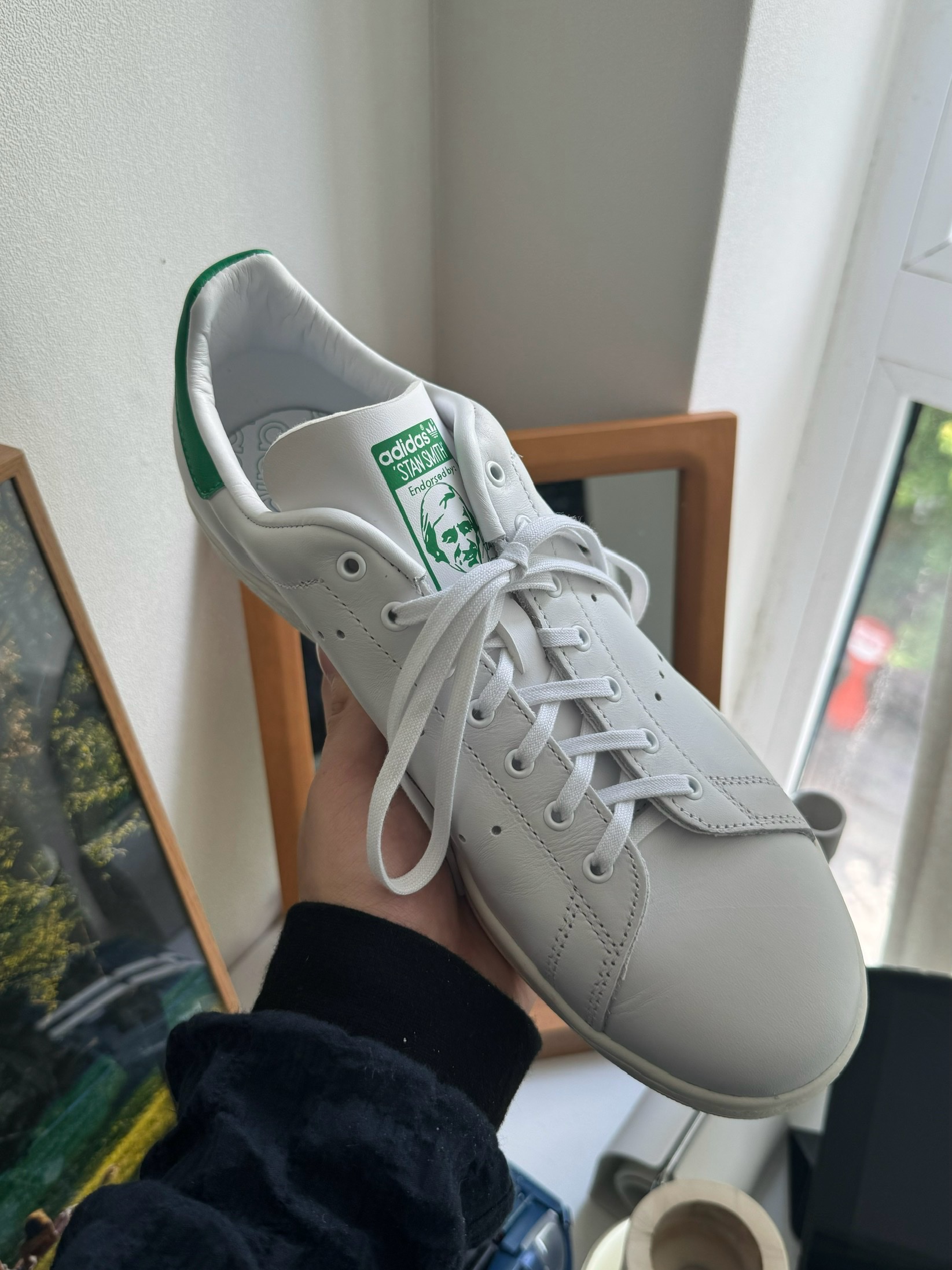 Adidas Stan Smith 80s Cloud White Green 착용 스타일 - 2