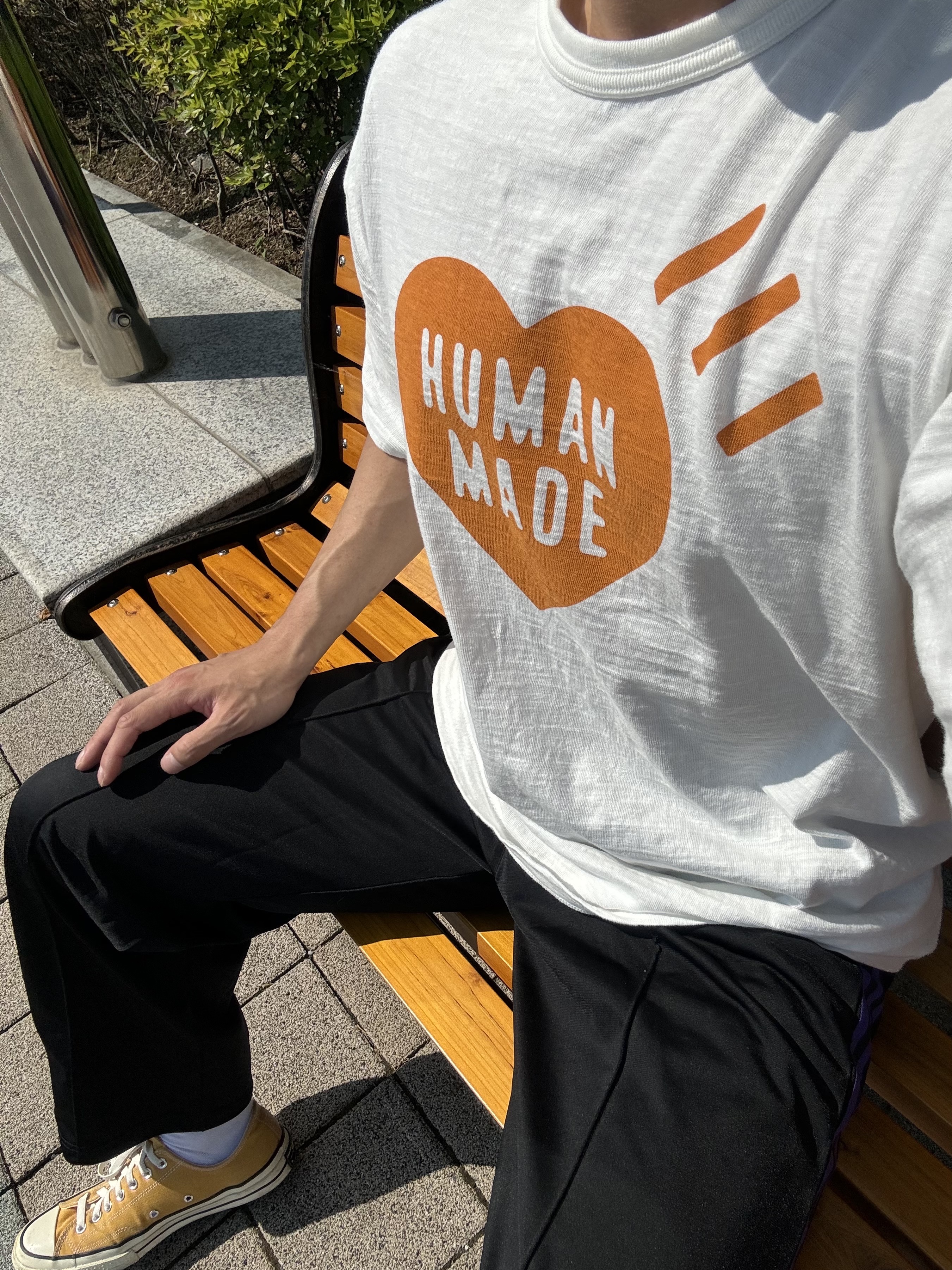 Human Made Heart T-Shirt White Orange - Shibuya Parco Store Exclusive, Converse Chuck 70 Ox Vintage Canvas Sunflower 착용 스타일