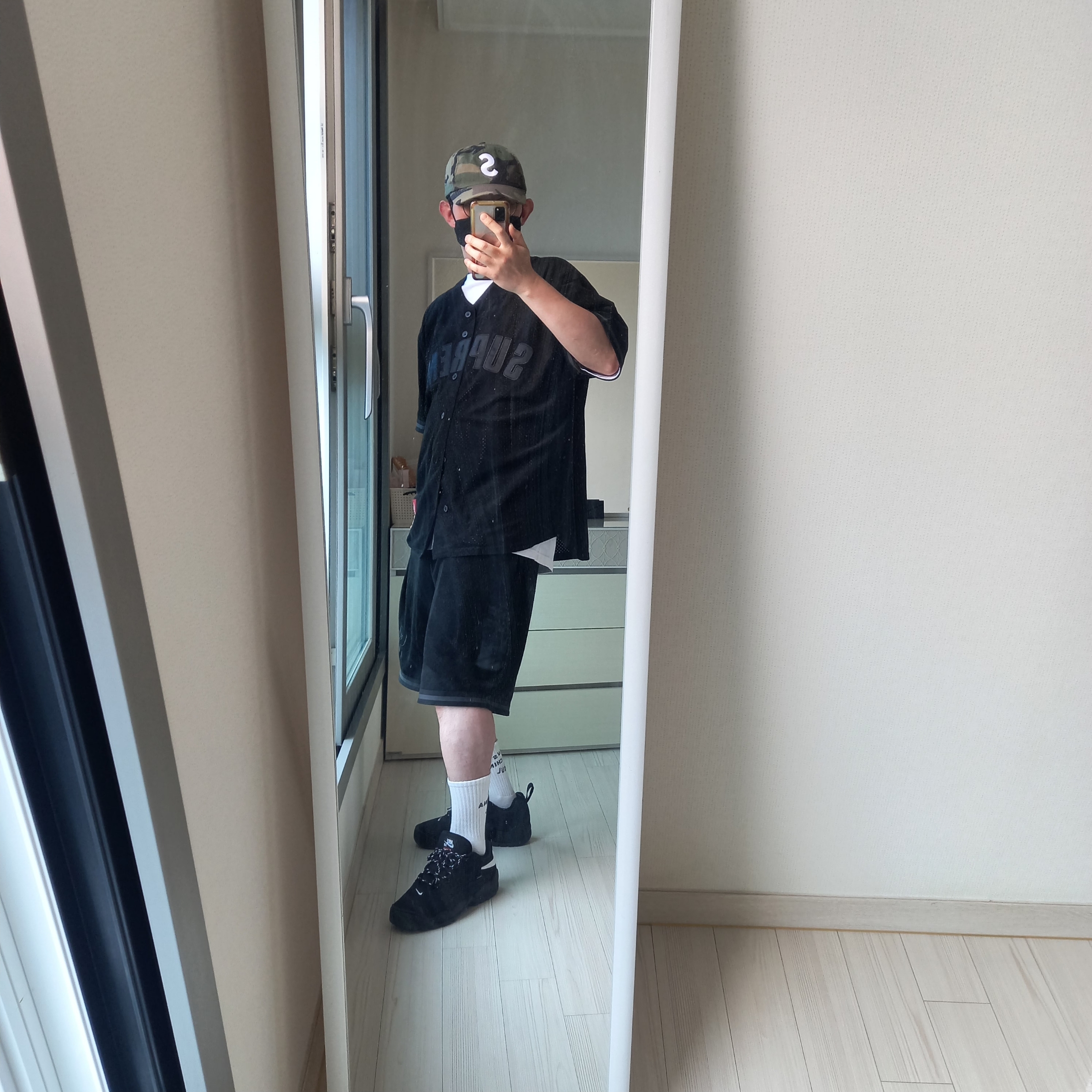 Supreme Seersucker S Logo 6-Panel Woodland Camo - 24SS, Supreme Ultrasuede Mesh Baseball Jersey Black - 24SS 착용 스타일 - 1