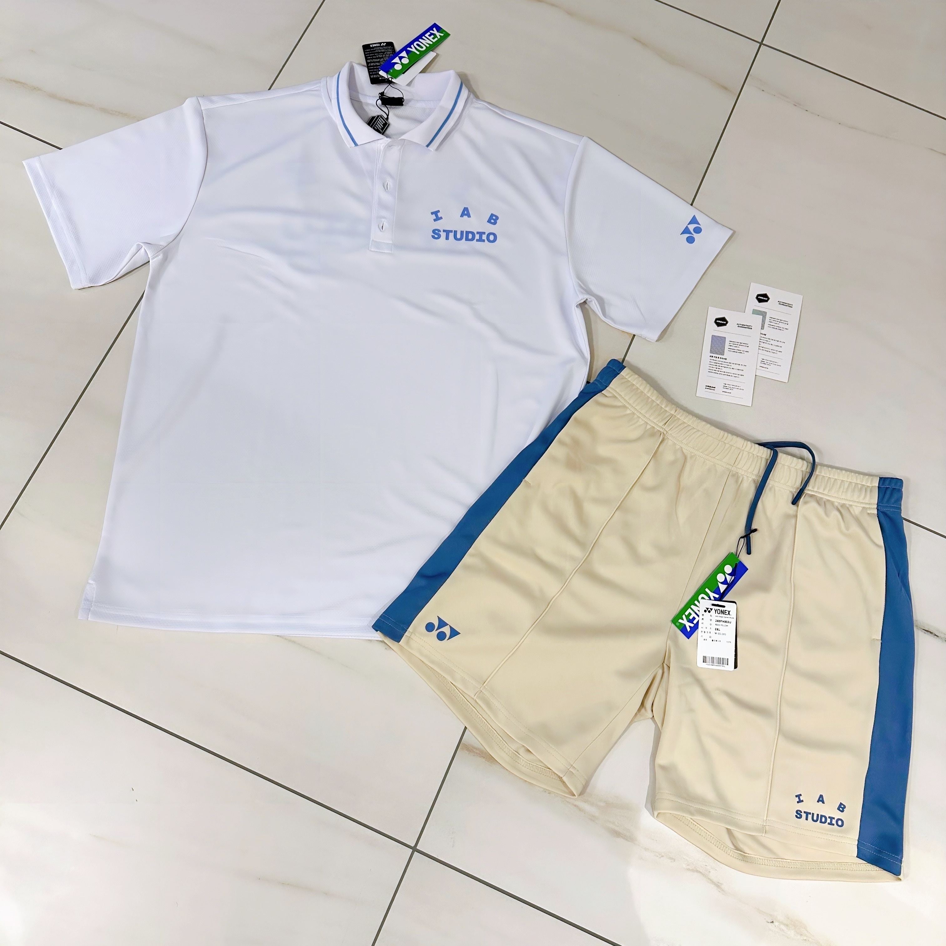 IAB Studio x Yonex Game Shorts Reed Yellow, IAB Studio x Yonex Game Shirt White 착용 스타일