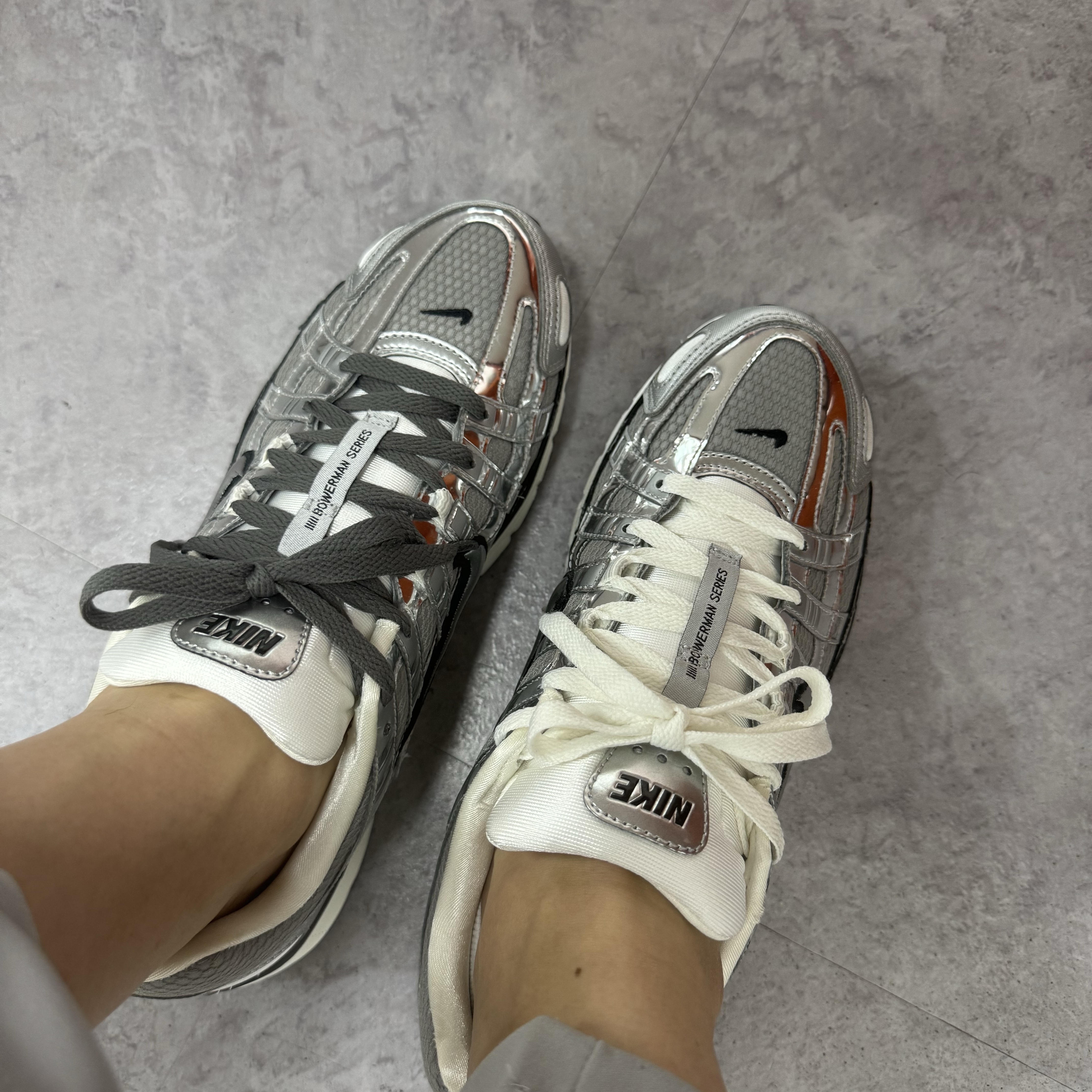 Nike P-6000 Metallic Silver 착용 스타일