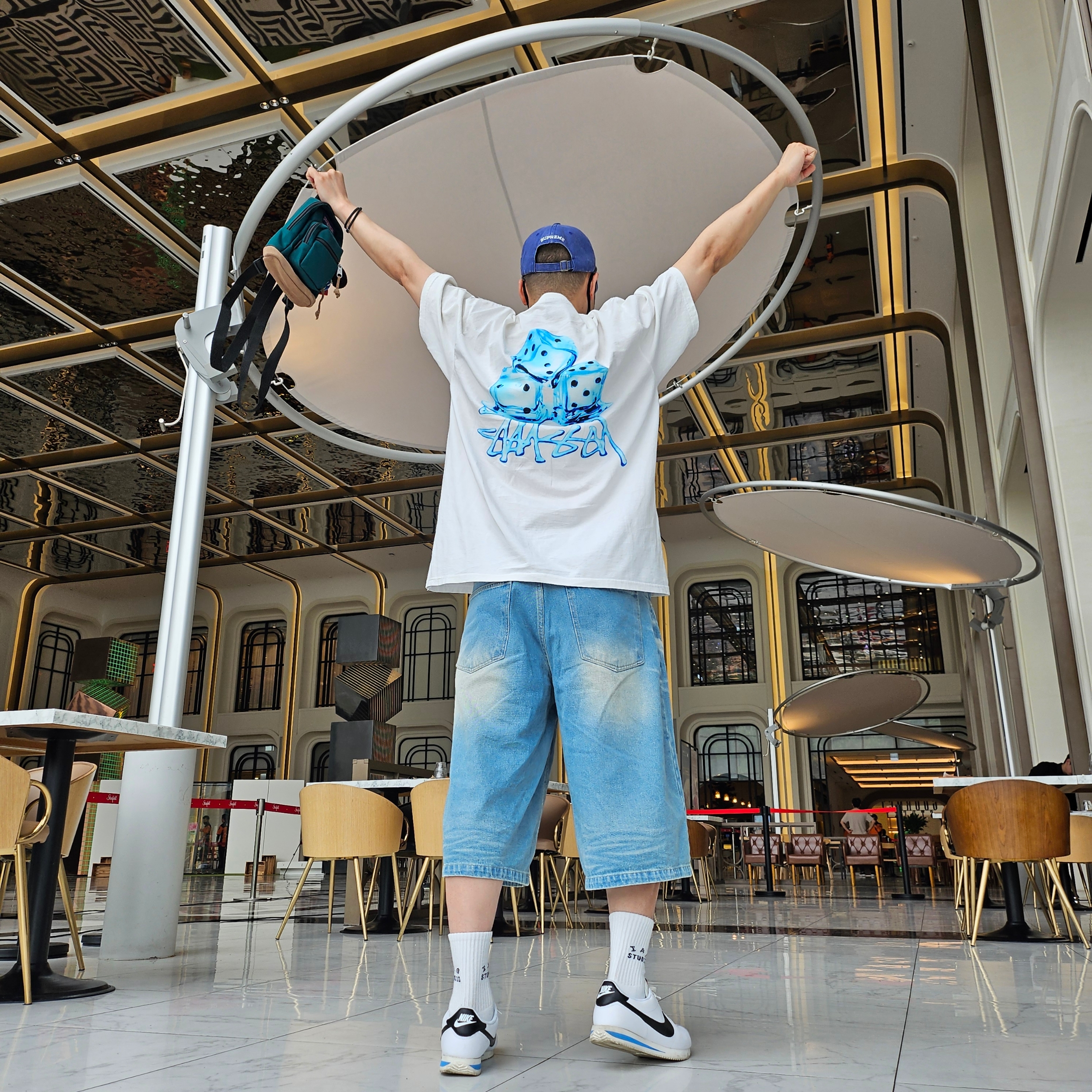 Supreme Pigment Canvas S Logo 6-Panel Navy - 23SS, Stussy Melted T-Shirt White 착용 스타일 - 1