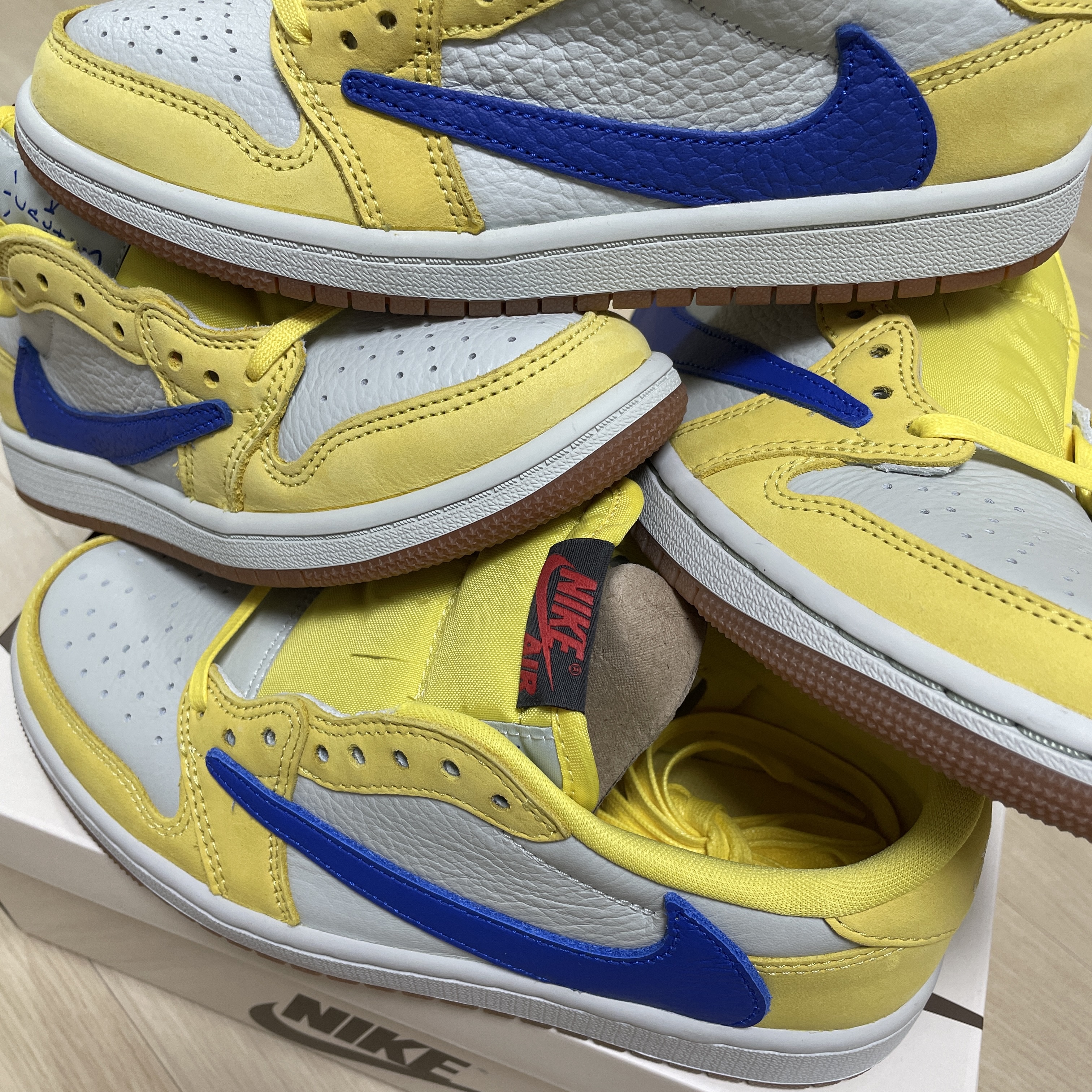 (W) Jordan 1 x Travis Scott Retro Low OG SP Canary, (PS) Jordan 1 x Travis Scott Retro Low OG SP Canary 착용 스타일 - 3