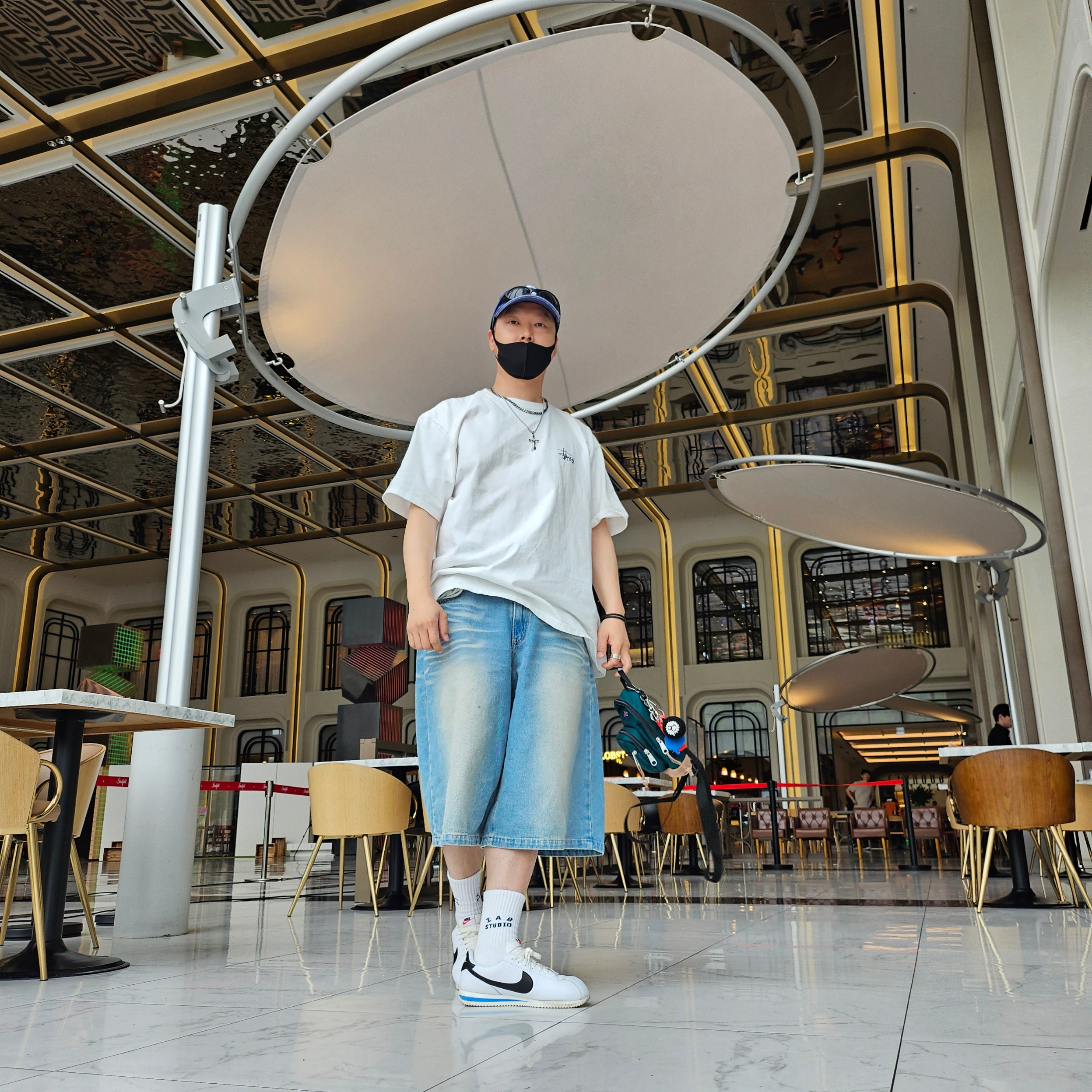 Supreme Pigment Canvas S Logo 6-Panel Navy - 23SS, Stussy Melted T-Shirt White 착용 스타일 - 5