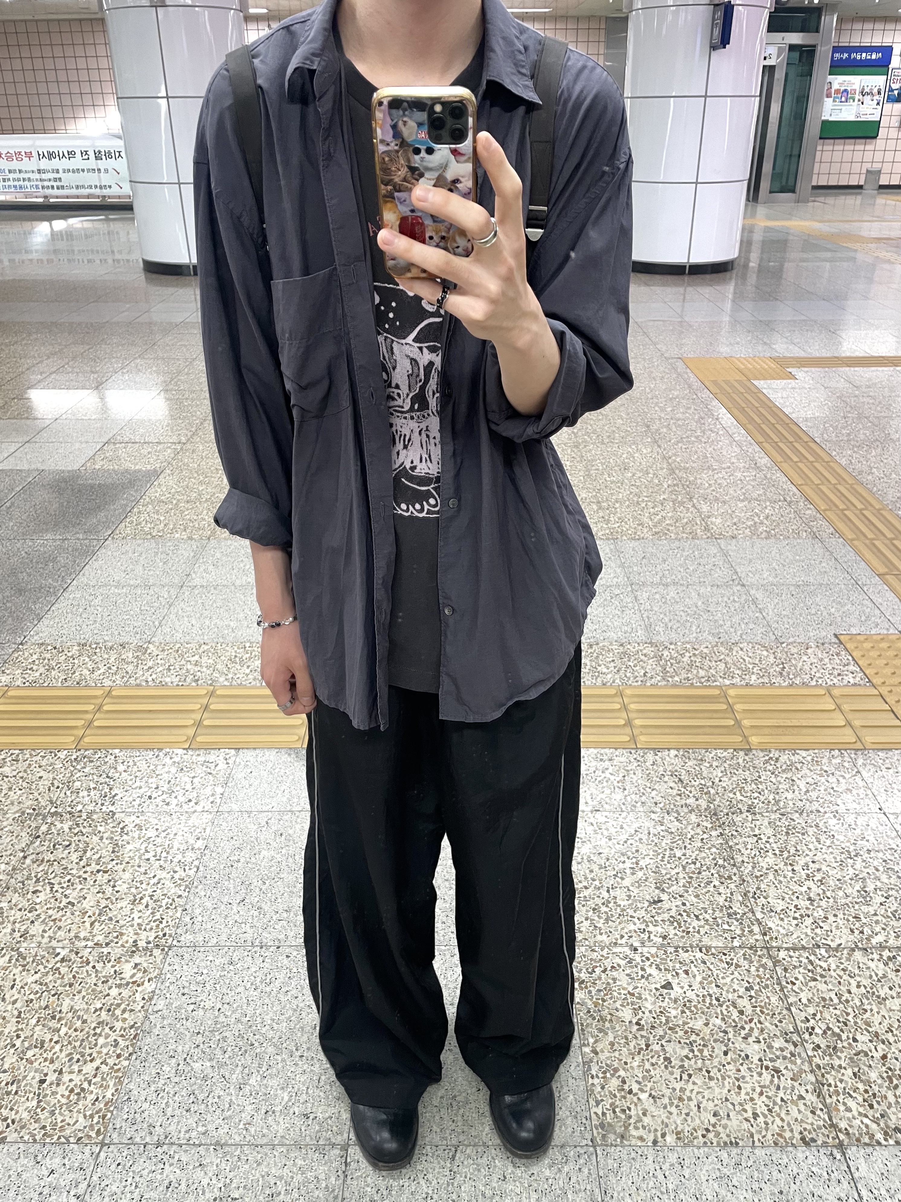 Polyteru Human Index Index Track Pants Black/White 착용 스타일 - 2