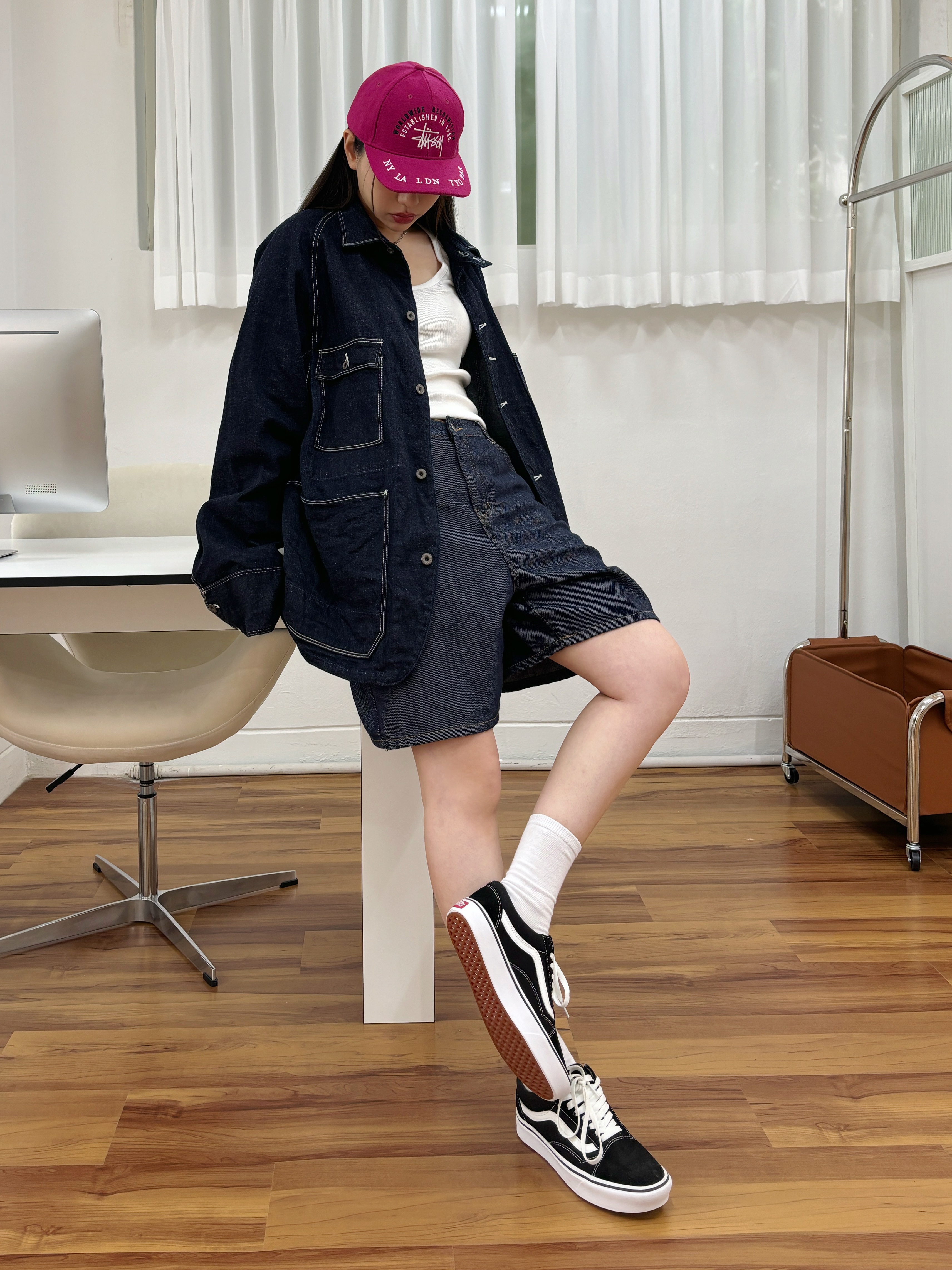 Stussy Worldwide Low Pro Cap Pink, Kapital 12 oz. Denim Cactus Coverall Indigo 착용 스타일 - 2