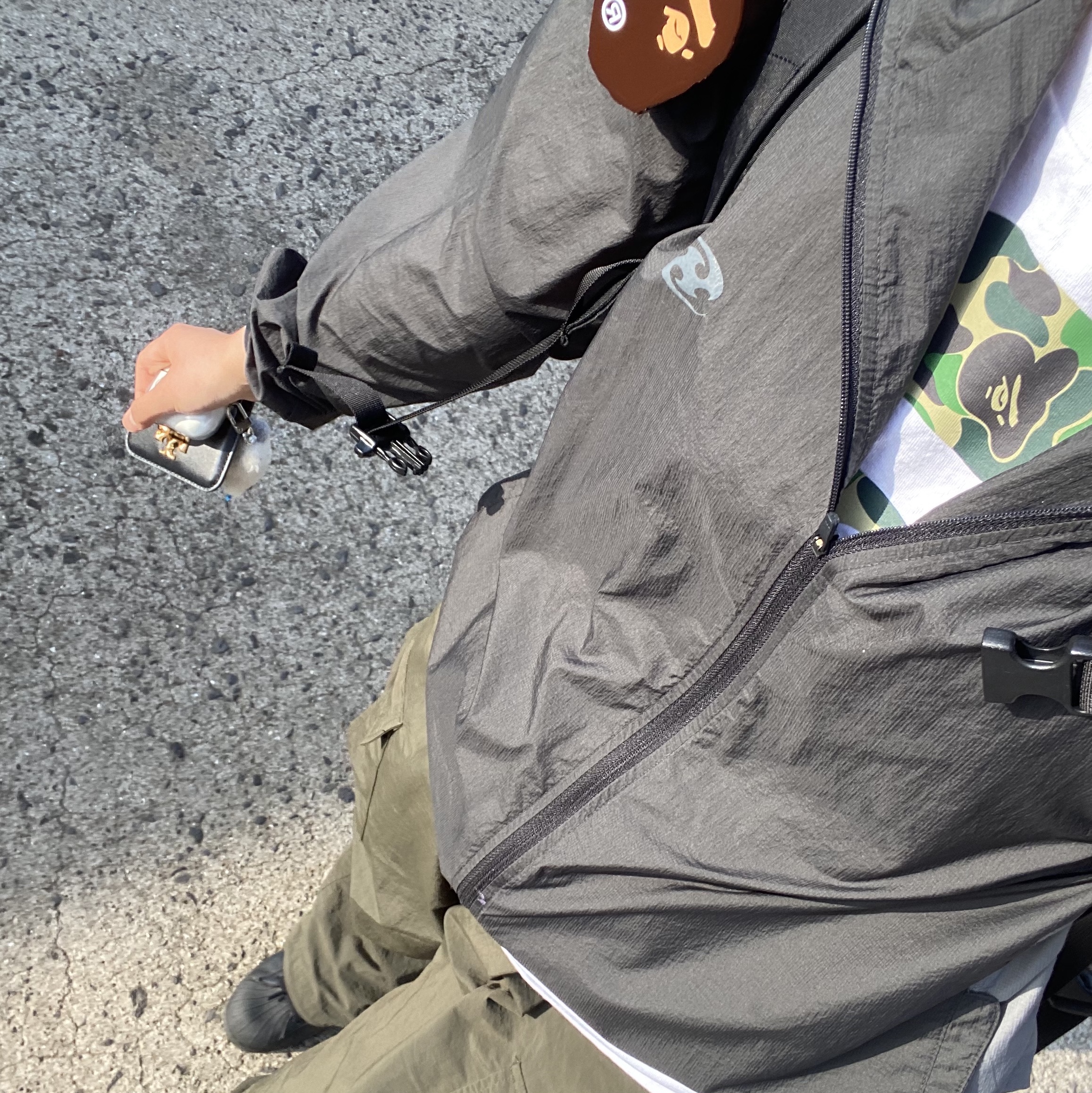 BAPE ABC Camo By Bathing Ape T-Shirt White Green, Sansan Gear Paneled Jacket Black - 23SS 착용 스타일