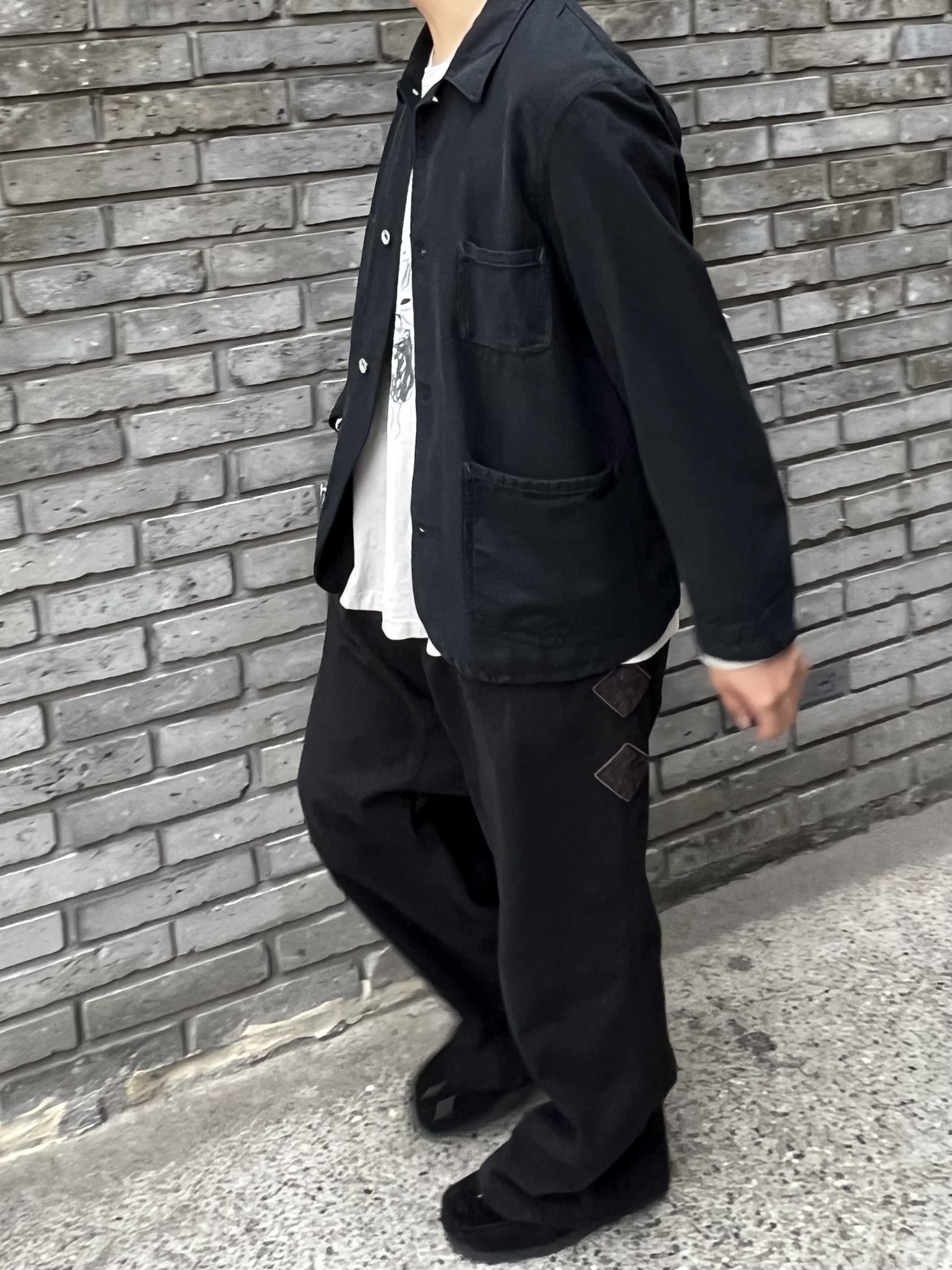 Polyteru Chore Jacket (Coverall Jacket) 23 ver. Black, Polyteru x HANK Long Sleeve Blue Dog Vintage Gray - 24SS 착용 스타일 - 2