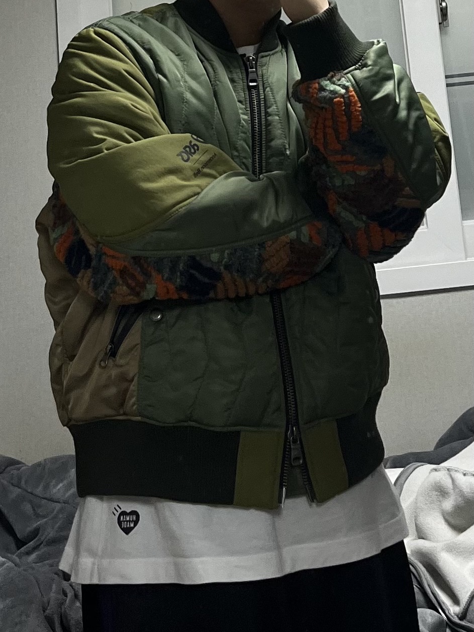 Andersson Bell x Asics Contrast Quilting Bomber Jacket Khaki, Needles H.D. Track Pants Poly Smooth Purple 착용 스타일