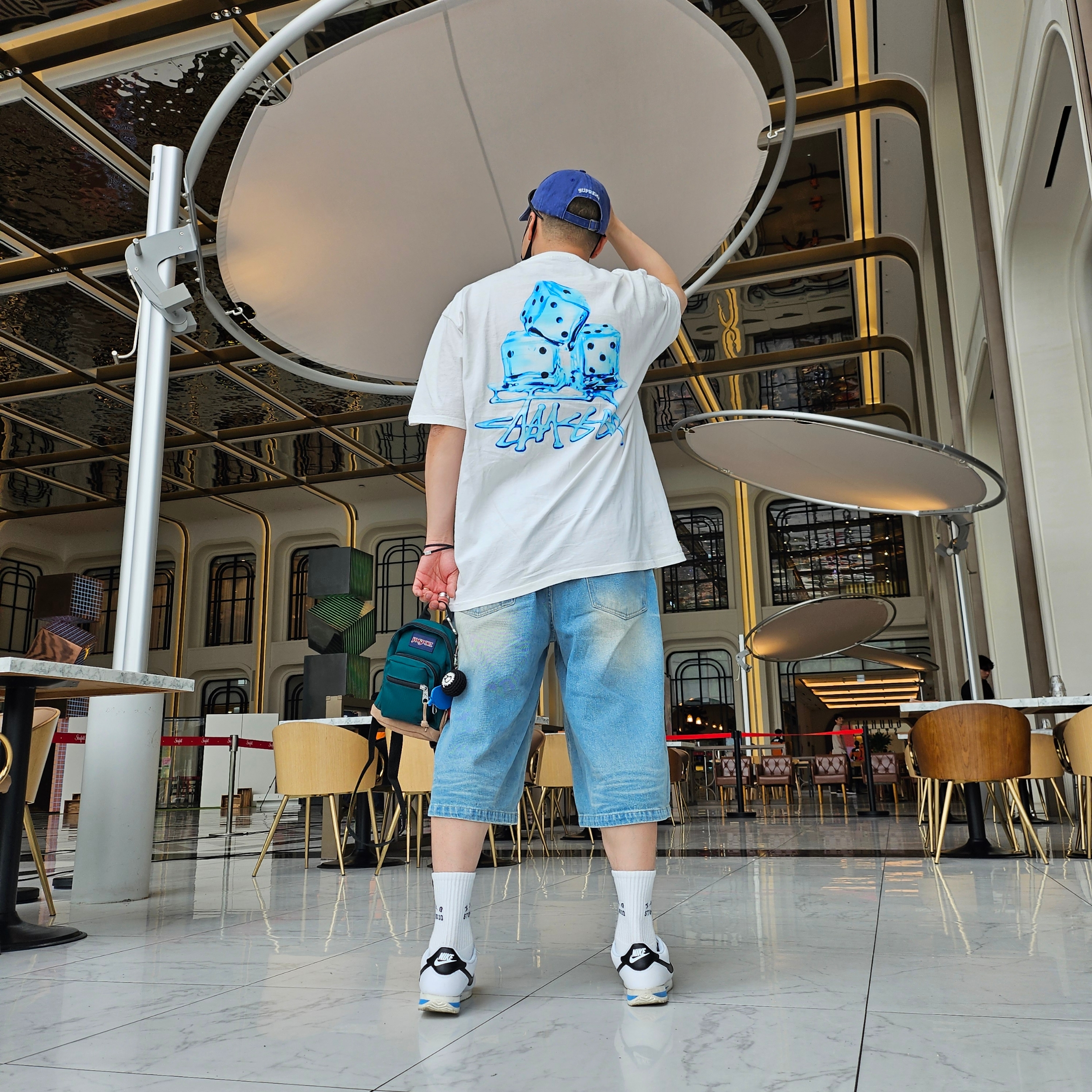 Supreme Pigment Canvas S Logo 6-Panel Navy - 23SS, Stussy Melted T-Shirt White 착용 스타일 - 3