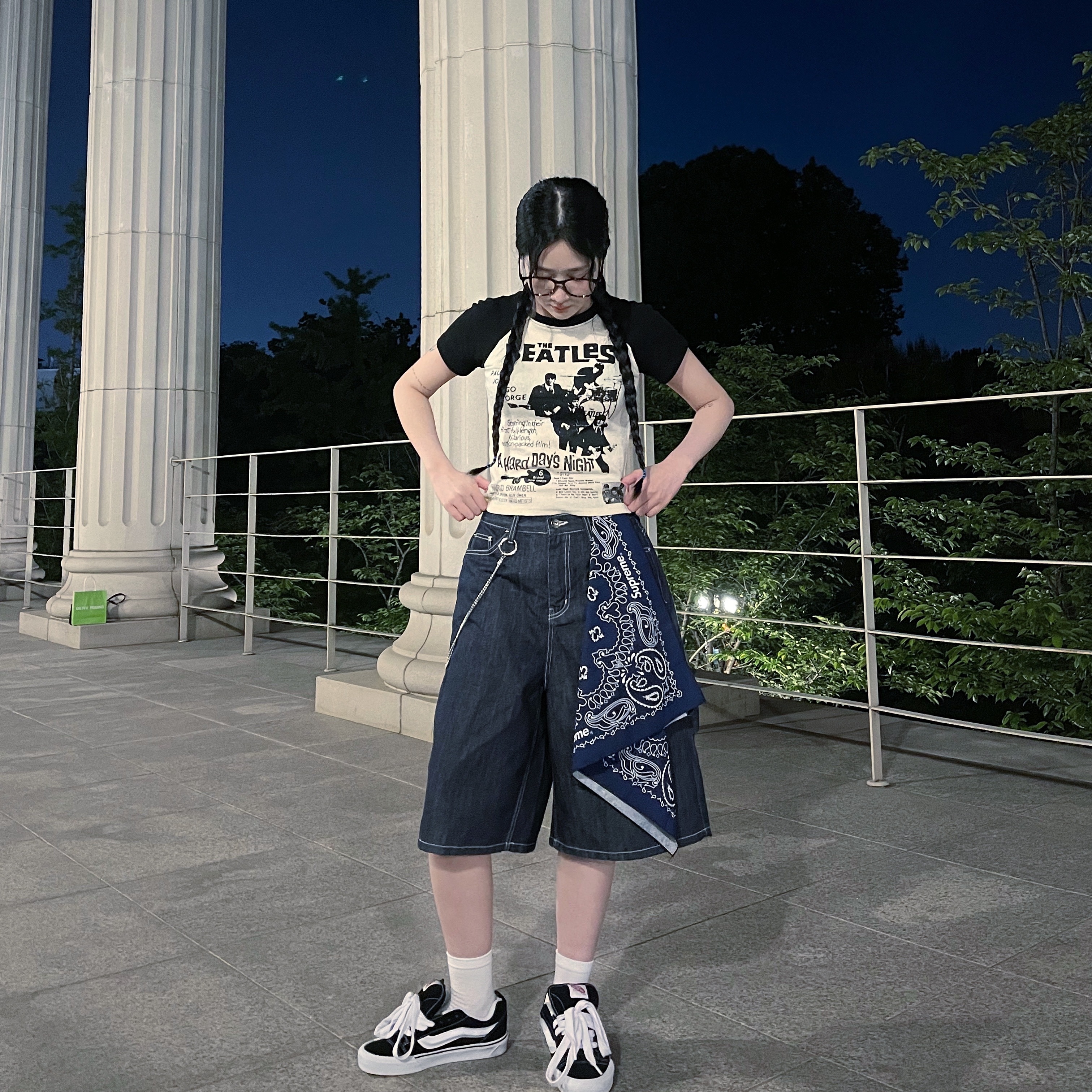 Vans Knu-Skool Black True White, Supreme Hav-A-Hank Bandanas Multicolor (Set of 3) - 24SS 착용 스타일 - 2