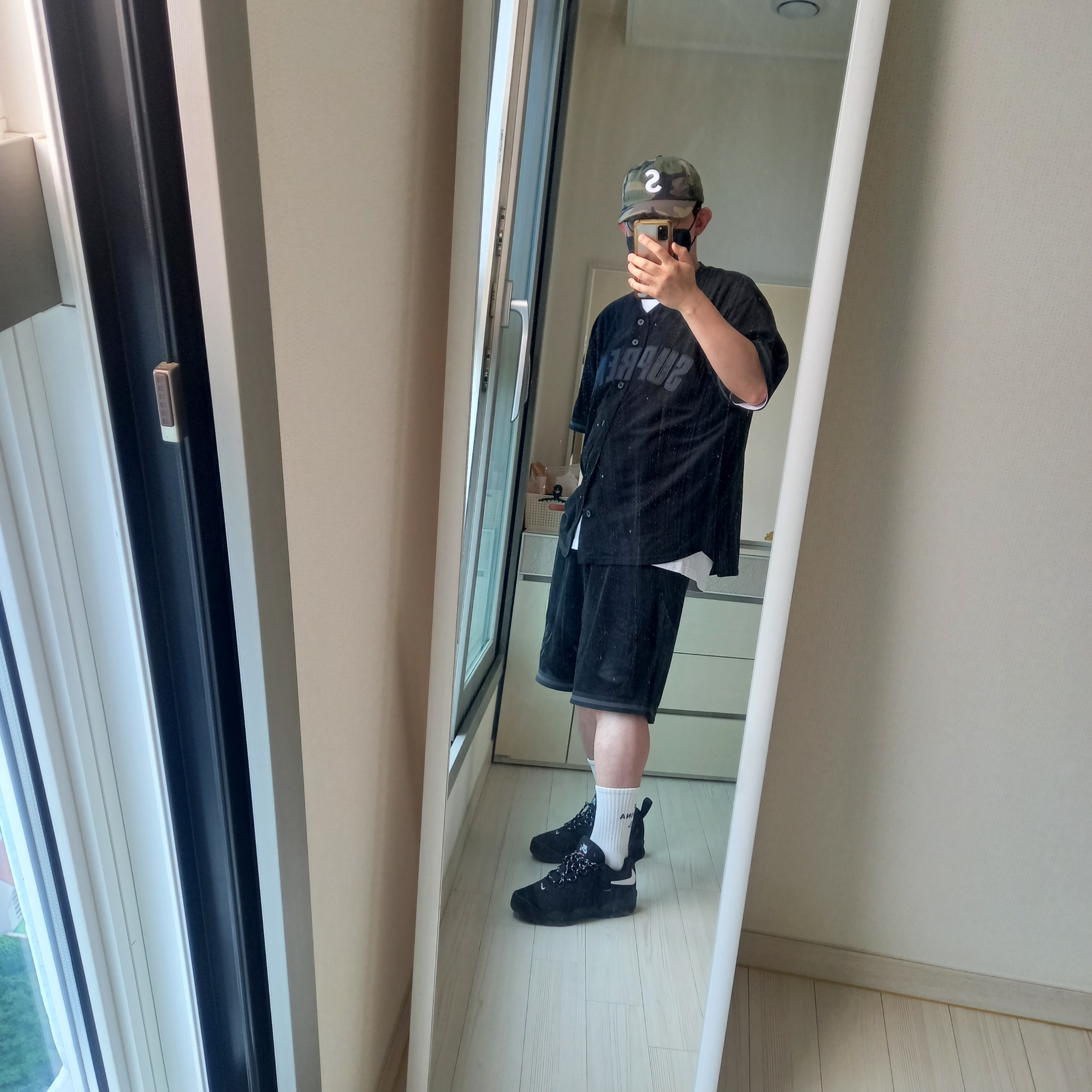 Supreme Seersucker S Logo 6-Panel Woodland Camo - 24SS, Supreme Ultrasuede Mesh Baseball Jersey Black - 24SS 착용 스타일 - 2
