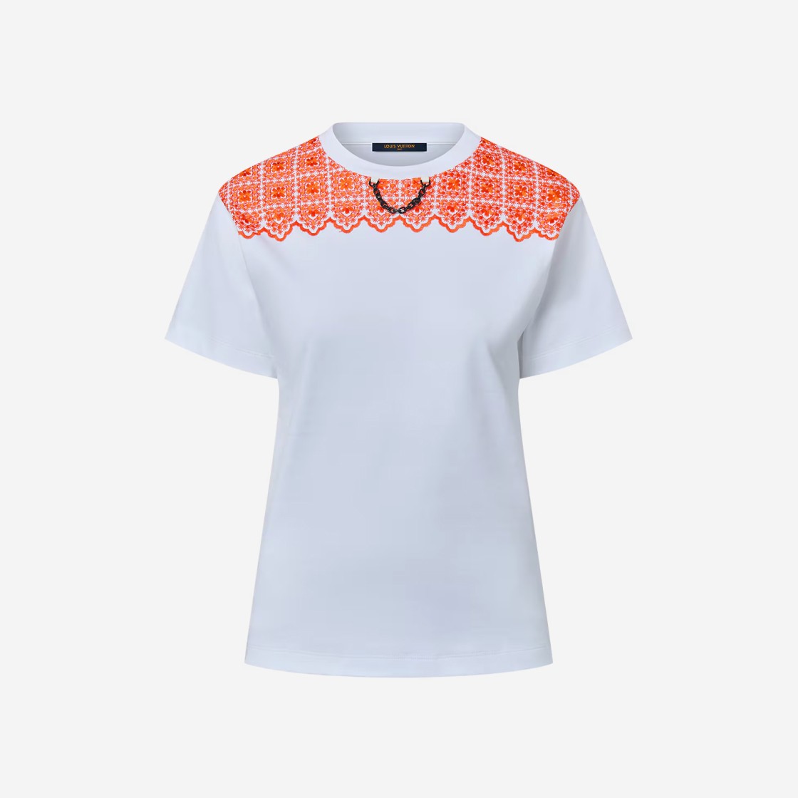 (W) Louis Vuitton Floral Lace Embroidery T-Shirt Peach 상세 이미지 1