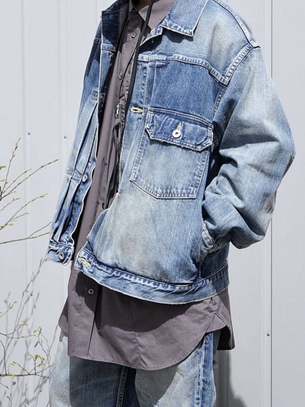 Marka Type1 Denim Jacket Bleached 착용 스타일 - 2