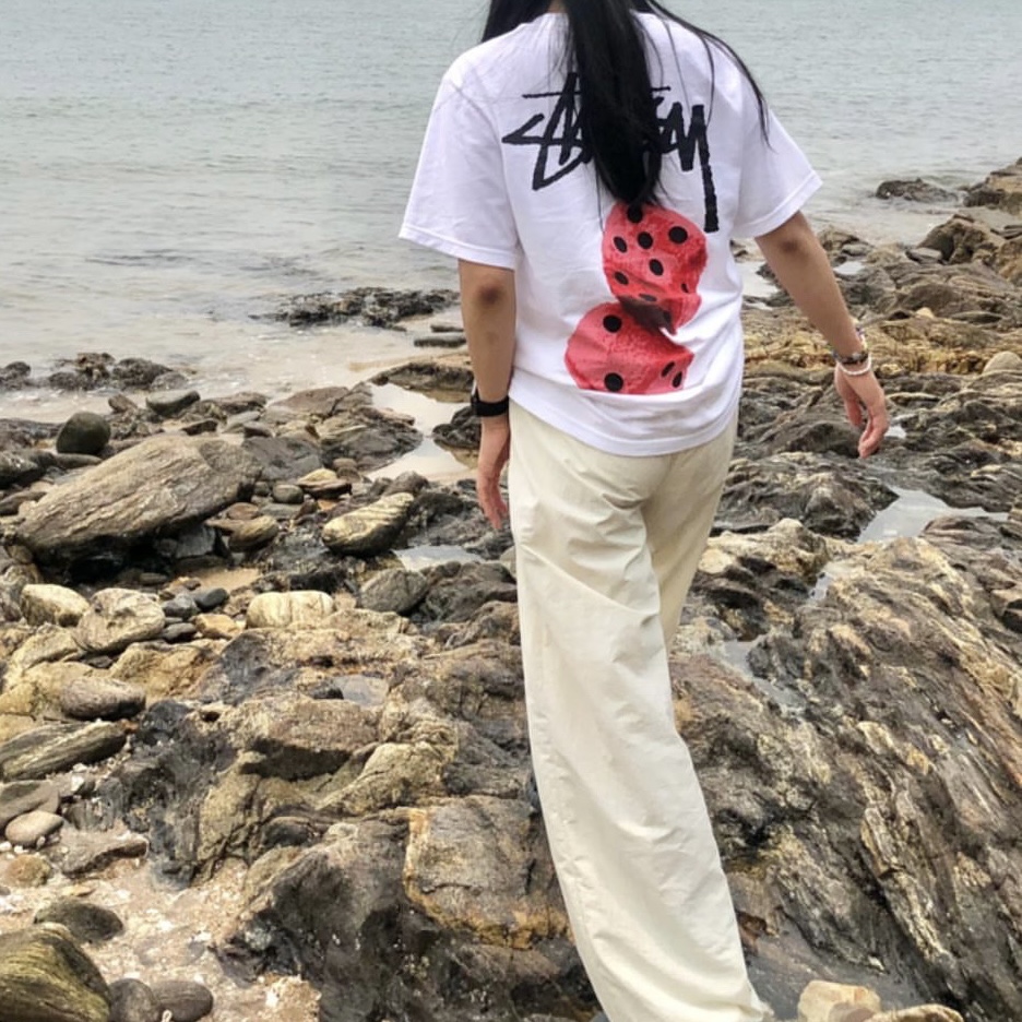 Stussy Fuzzy Dice T-Shirt White 착용 스타일