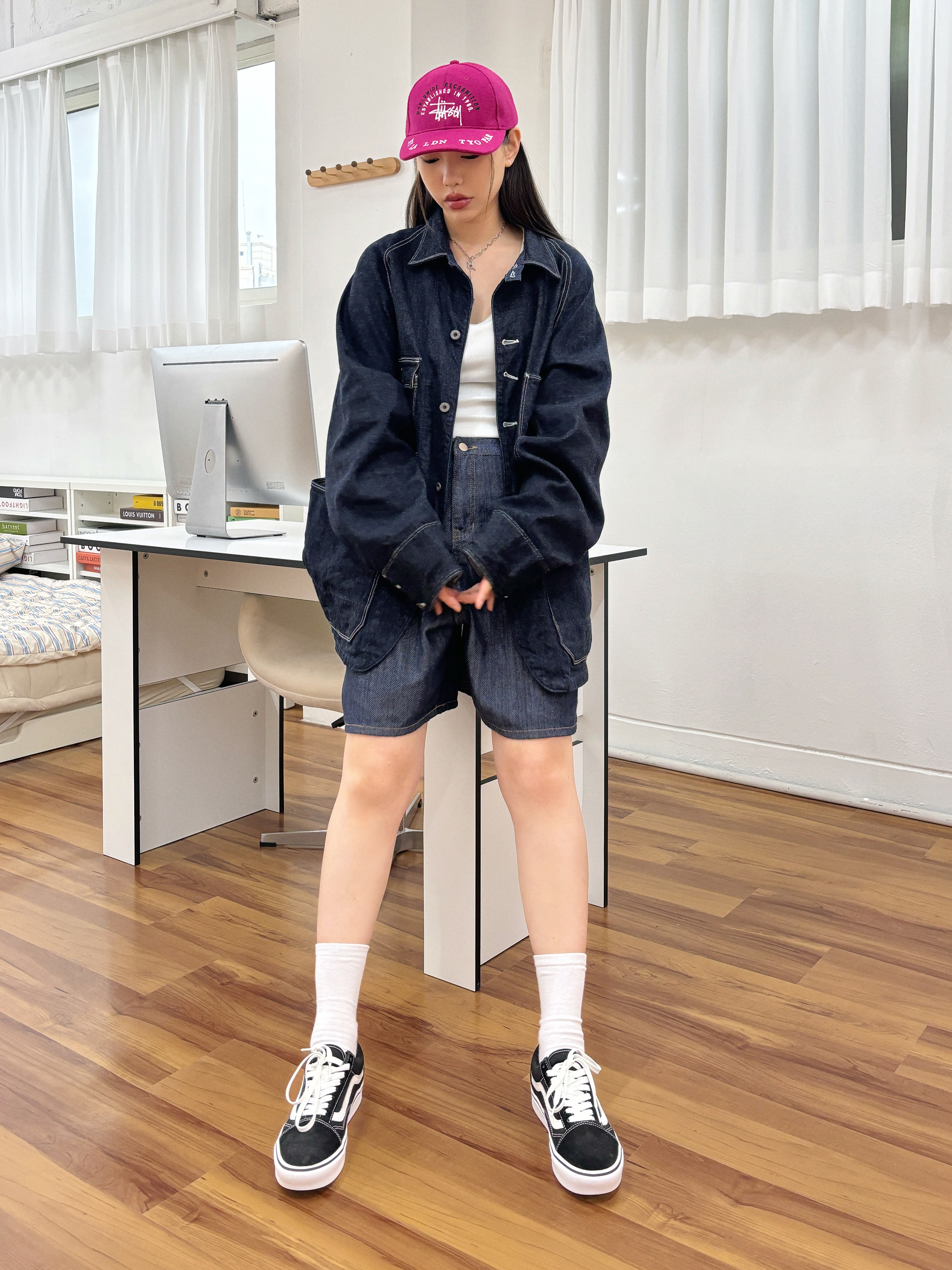 Stussy Worldwide Low Pro Cap Pink, Kapital 12 oz. Denim Cactus Coverall Indigo 착용 스타일 - 1