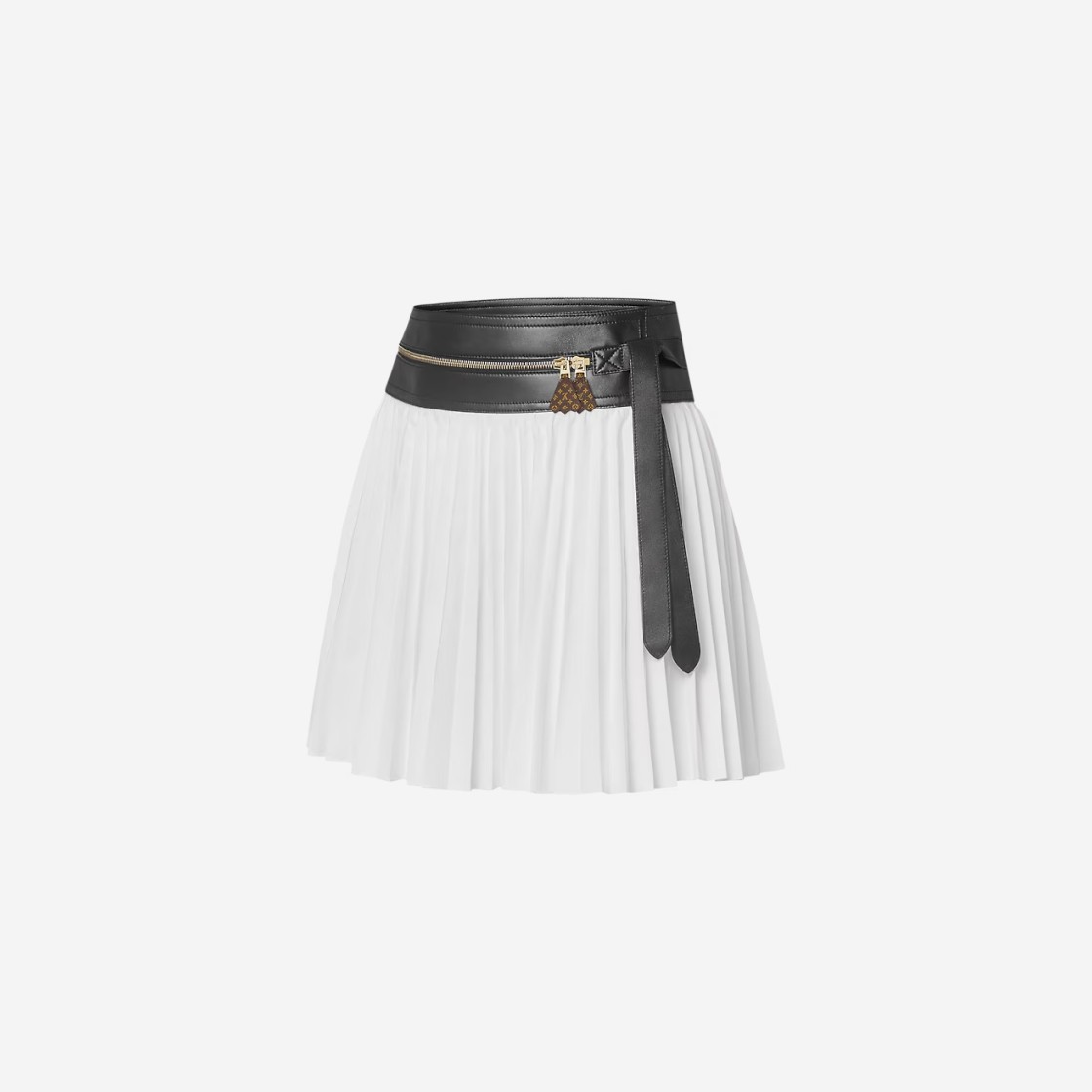 (W) Louis Vuitton Leather Waist Pleated Mini Skirt Optic White 상세 이미지 2