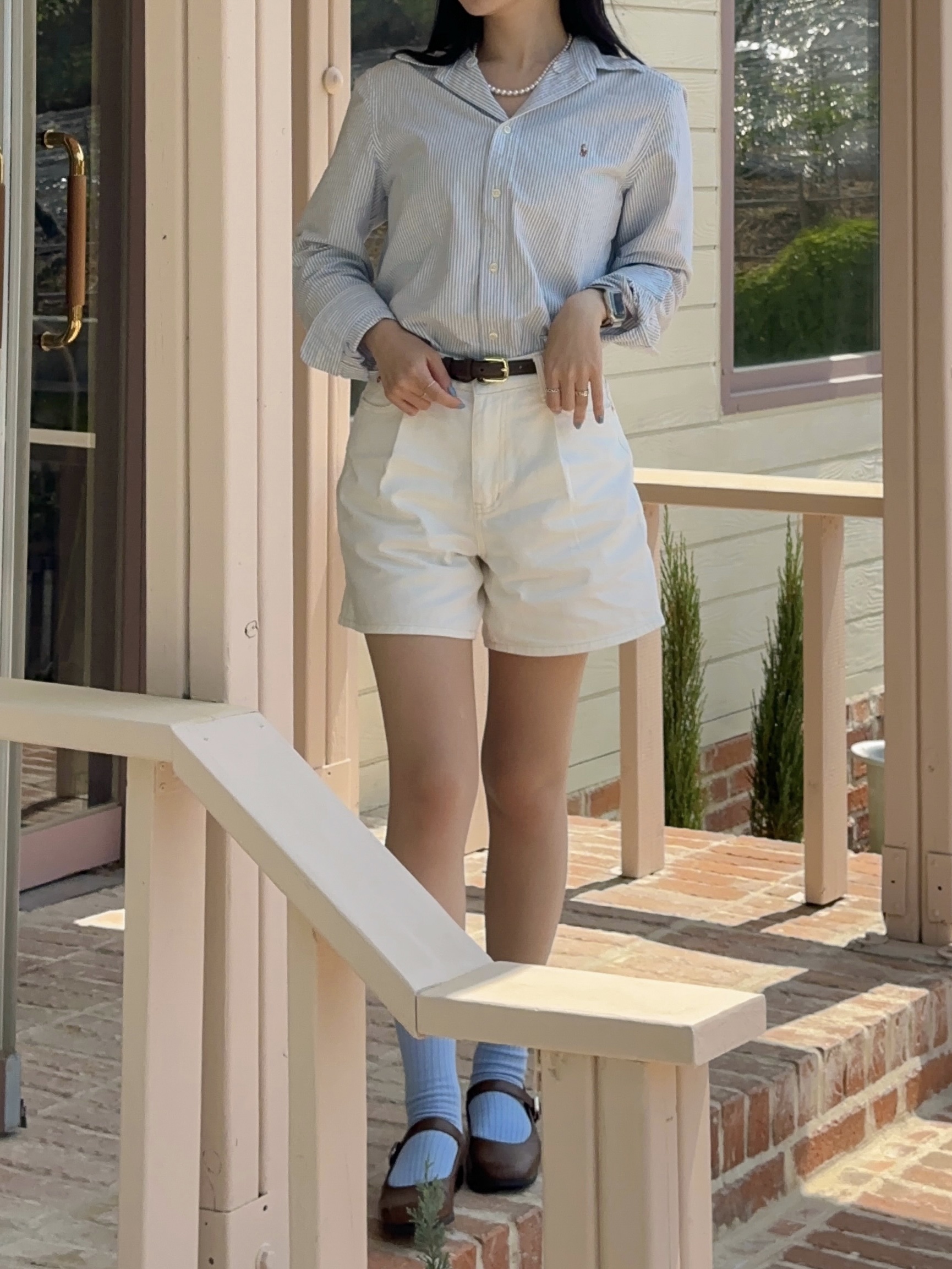 Polo Ralph Lauren Children Iconic Oxford Shirt Blue Stripe 착용 스타일 - 3