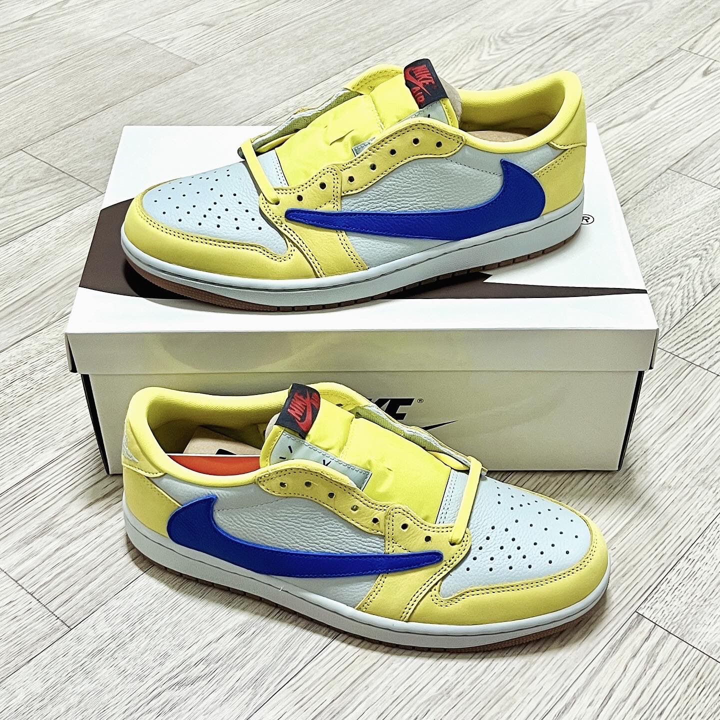 (W) Jordan 1 x Travis Scott Retro Low OG SP Canary 착용 스타일 - 1