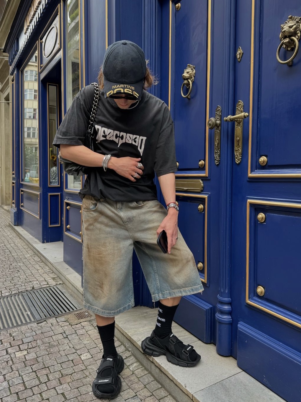 032c Psychic American-Cut T-Shirt Faded Black 착용 스타일 - 4
