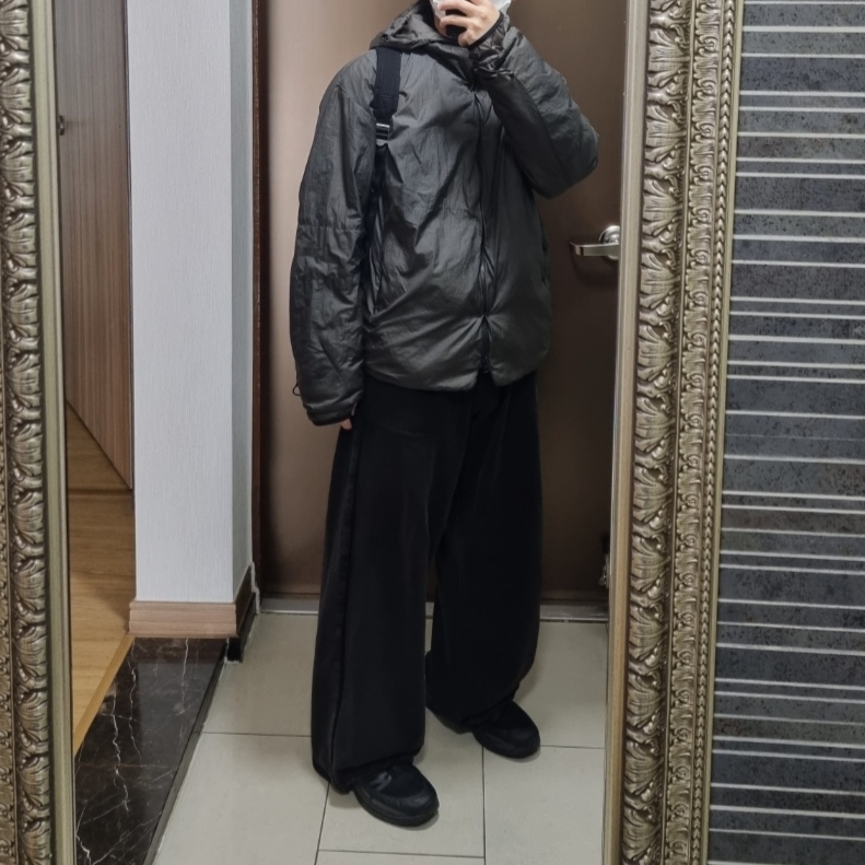 Polyteru Light Puffer Jacket 1.5v Mud, Polyteru Used Backpack 2PK Black 착용 스타일 - 1