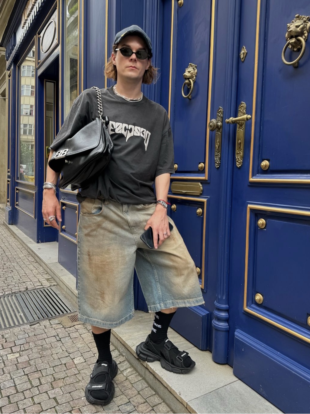 032c Psychic American-Cut T-Shirt Faded Black 착용 스타일 - 1