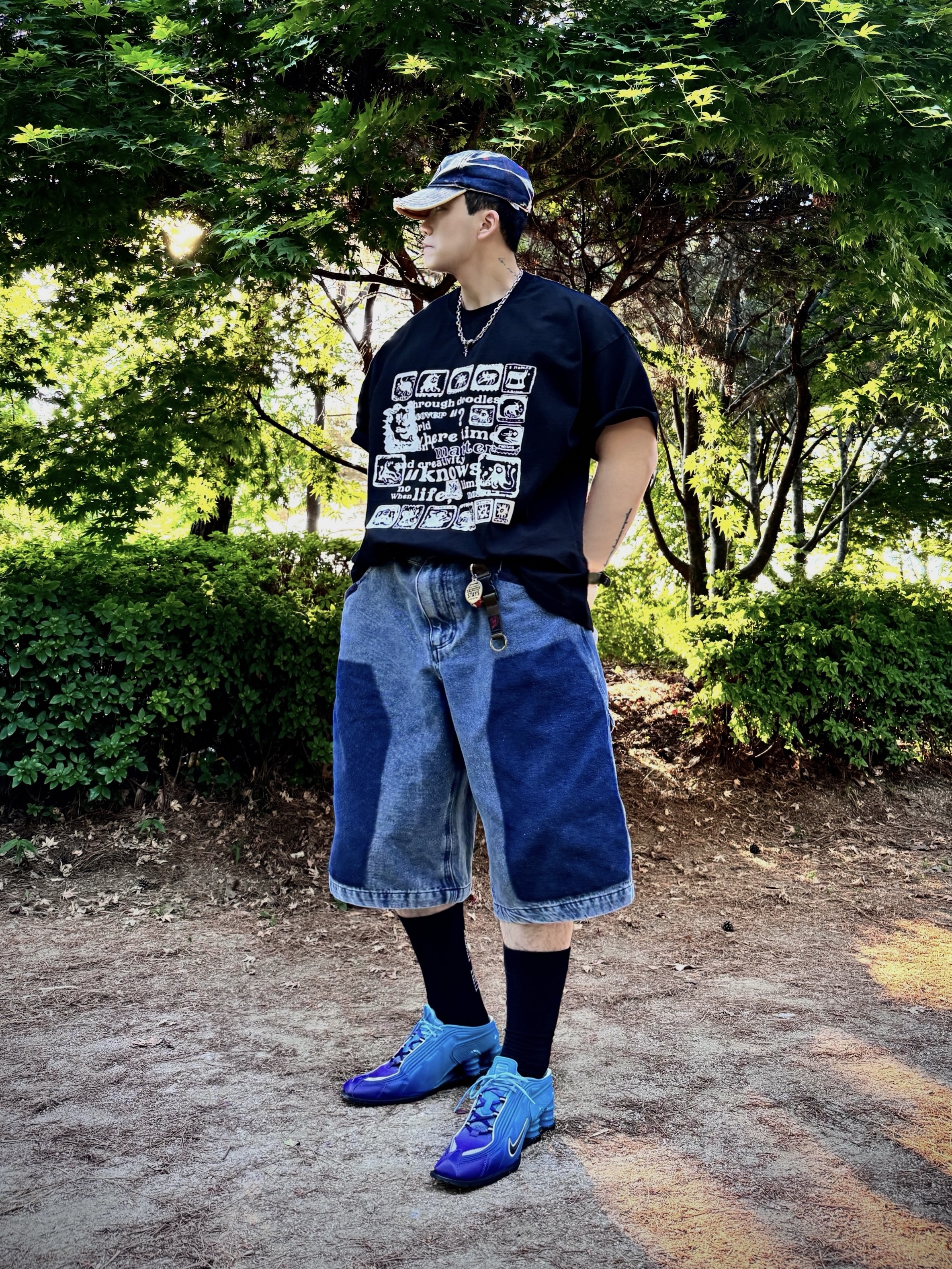 Nike x Martine Rose Shox MR4 Scuba Blue, Diesel C-Seymon Treated Denim Baseball Cap Blue White 착용 스타일 - 3