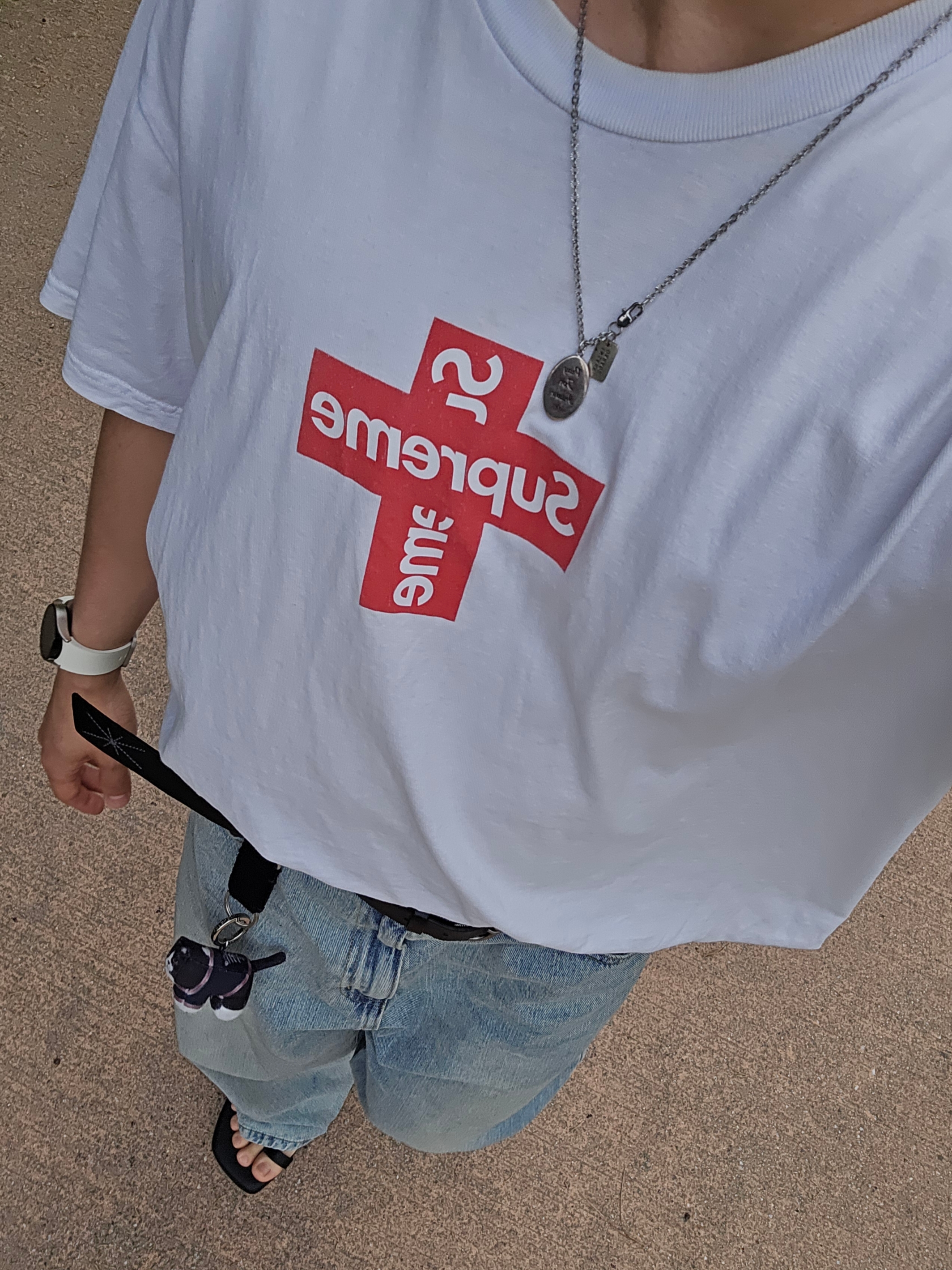 Supreme Cross Box Logo T-Shirt White - 20FW 착용 스타일 - 1