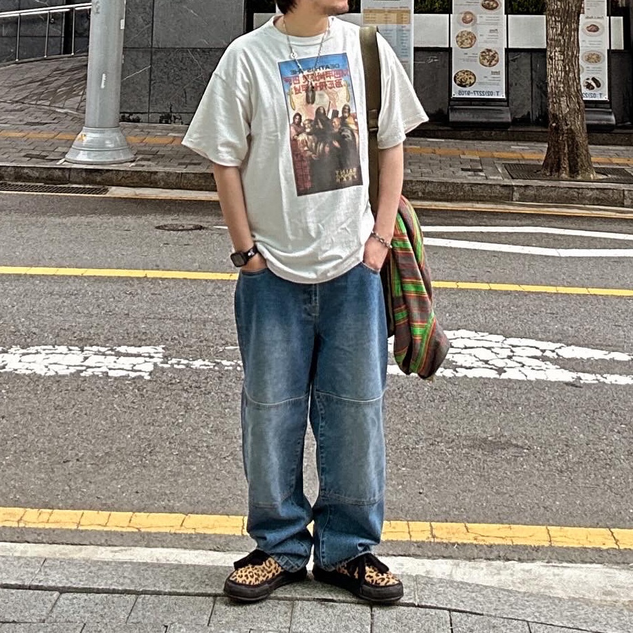 Saint Mxxxxxx x RK Withoutfear T-Shirt White - 23AW, Saint Mxxxxxx × Denim Tears Check Flannel Shirt Green Red - 23AW 착용 스타일 - 1