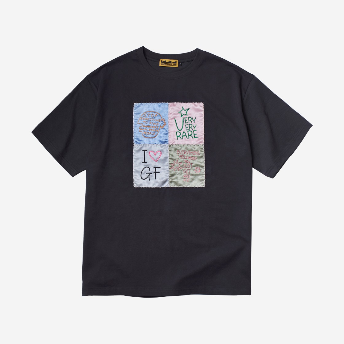 Garments Fab Zigzag Patch Work EMB T-Shirt Charcoal 상세 이미지 1