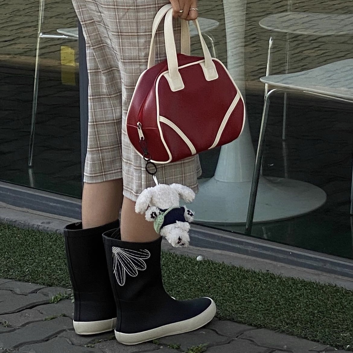 Mardi Mercredi Les Pompes Women Pluie Rain Boots Short Black, Mardi Mercredi Les Pompes Women Pluie Rain Boots Short Beige 착용 스타일