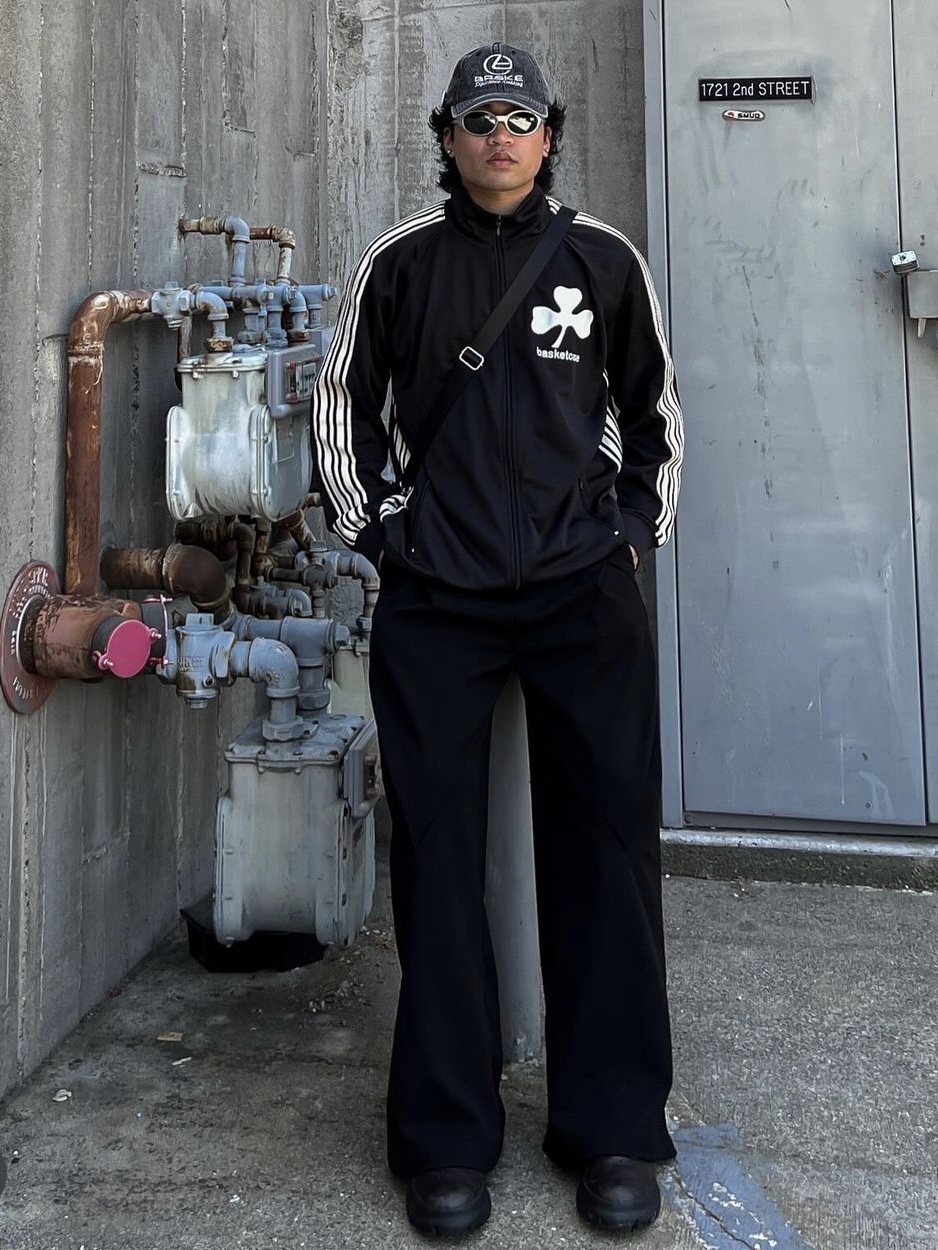 Basketcase Lucky Track Jacket Black Cream 착용 스타일 - 1