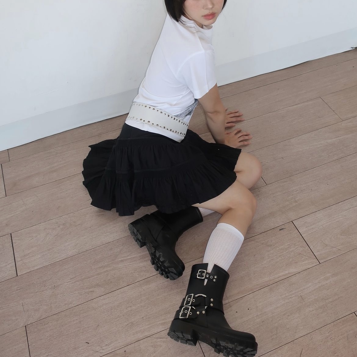Mardi Mercredi Les Pompes Women Wild Rain Boots Long Black 착용 스타일