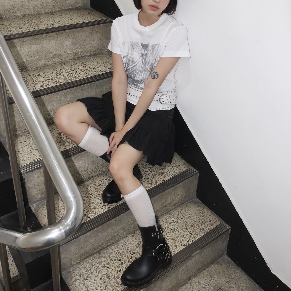 Mardi Mercredi Les Pompes Women Wild Rain Boots Long Black 착용 스타일