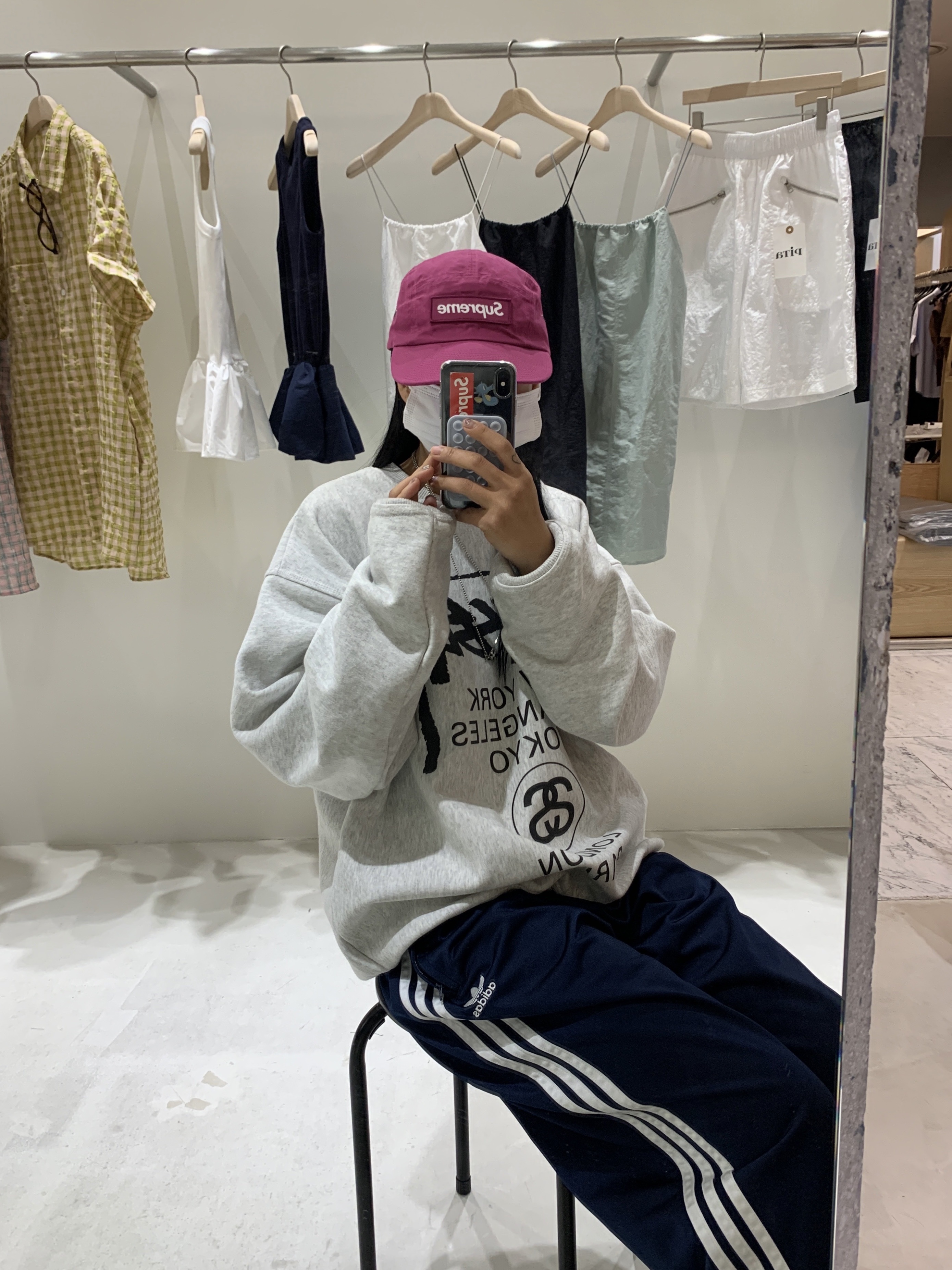 Supreme Waxed Cotton Camp Cap Magenta - 23FW, (W) Adidas Originals Firebird Loose Track Pants Dark Blue - KR Sizing 착용 스타일