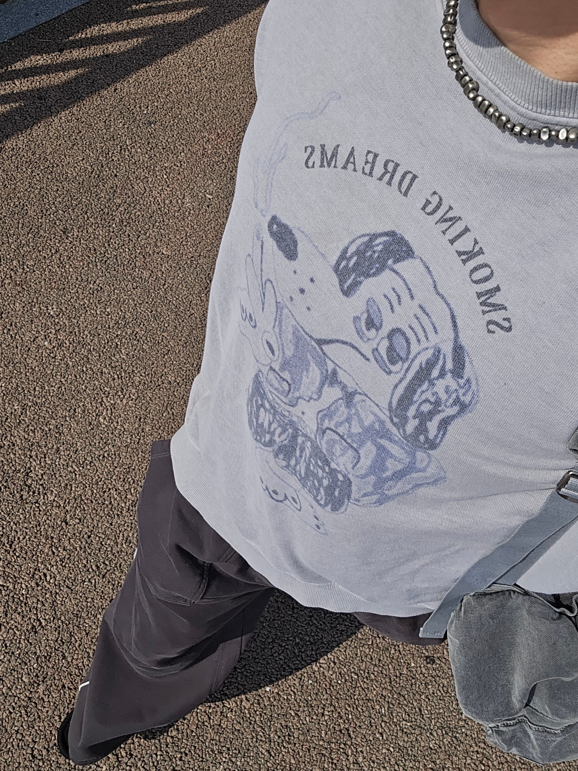 Polyteru x HANK Sweatshirts Blue Dog Vintage Gray - 24SS, [프리오더] Polyteru Wallabee Shoes Woven Black 착용 스타일 - 1