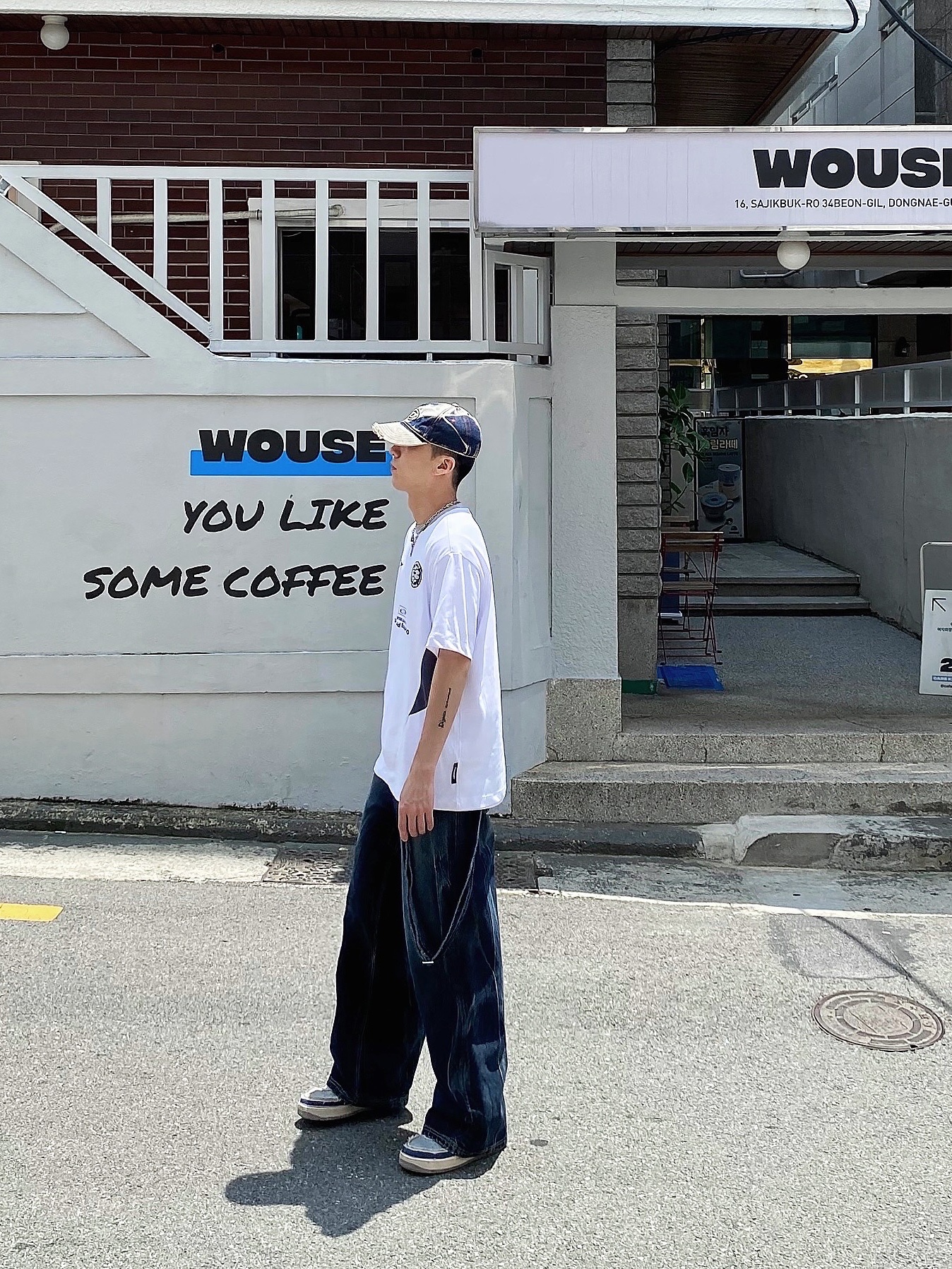 Diesel C-Seymon Treated Denim Baseball Cap Blue White, Nike Air Force 1 Mid '07 Pearl White 착용 스타일 - 1