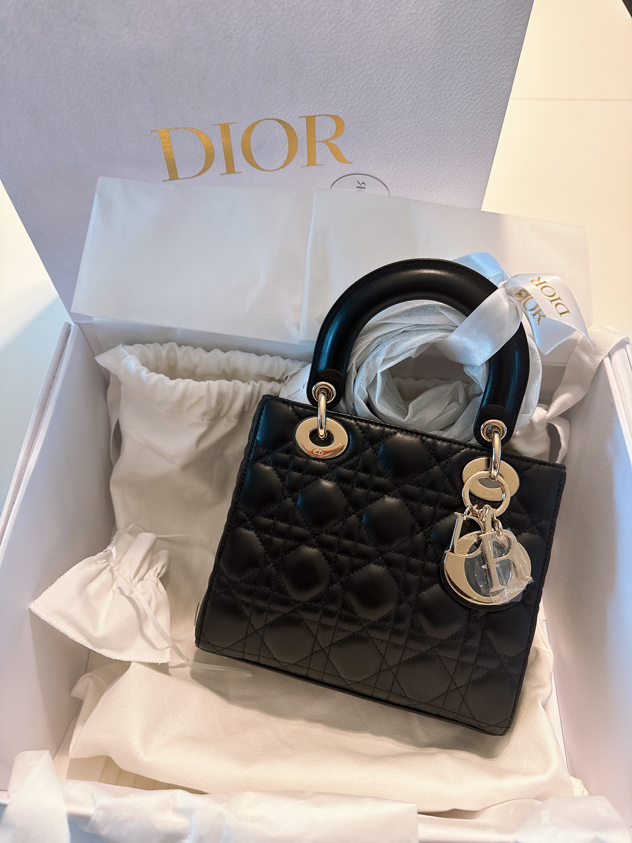 Dior Small Lady Bag My ABCDior Cannage Lambskin Black 착용 스타일