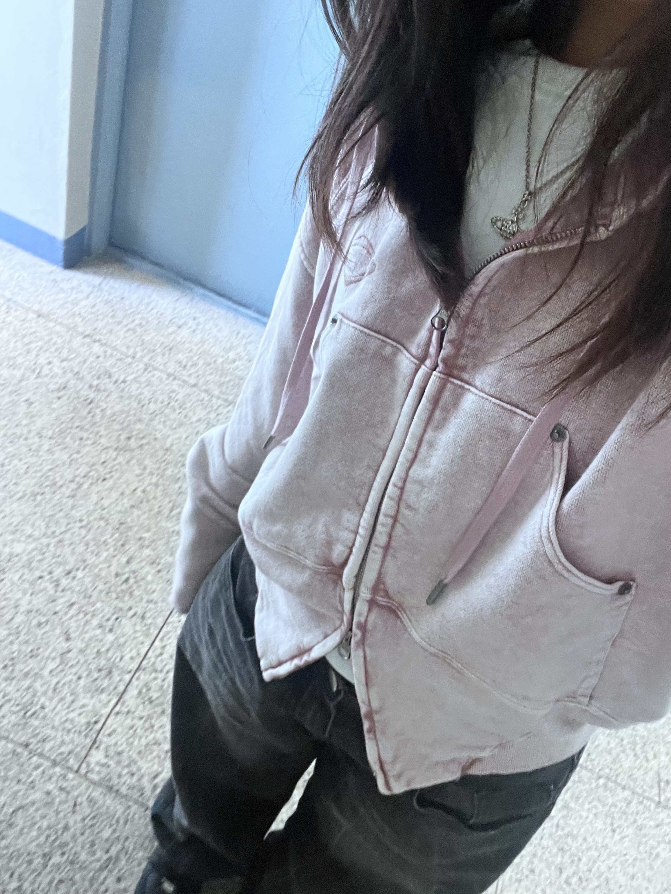 (W) Mischief Balloon Hoodie Washed Pink Brown 착용 스타일