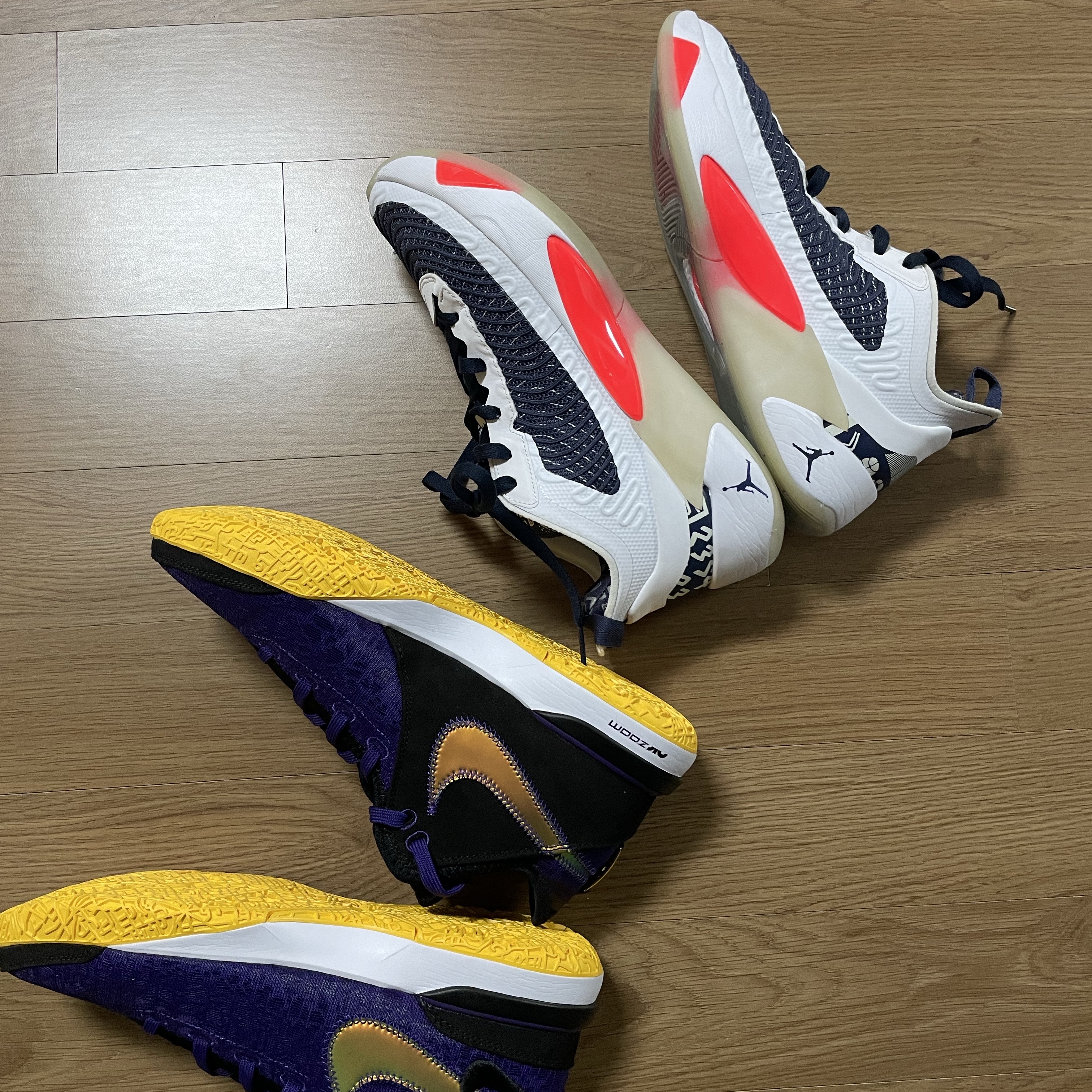 Nike LeBron NXXT Gen EP Court Purple Black, Jordan Luka 1 White Neutral Indigo 착용 스타일 - 2