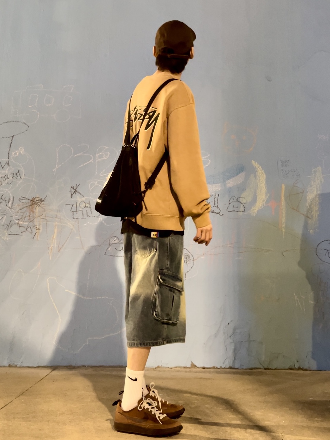 Nike x Tom Sachs General Purpose Shoe Brown, Stussy x Our Legacy Drop Shadow Crew Khaki 착용 스타일 - 5