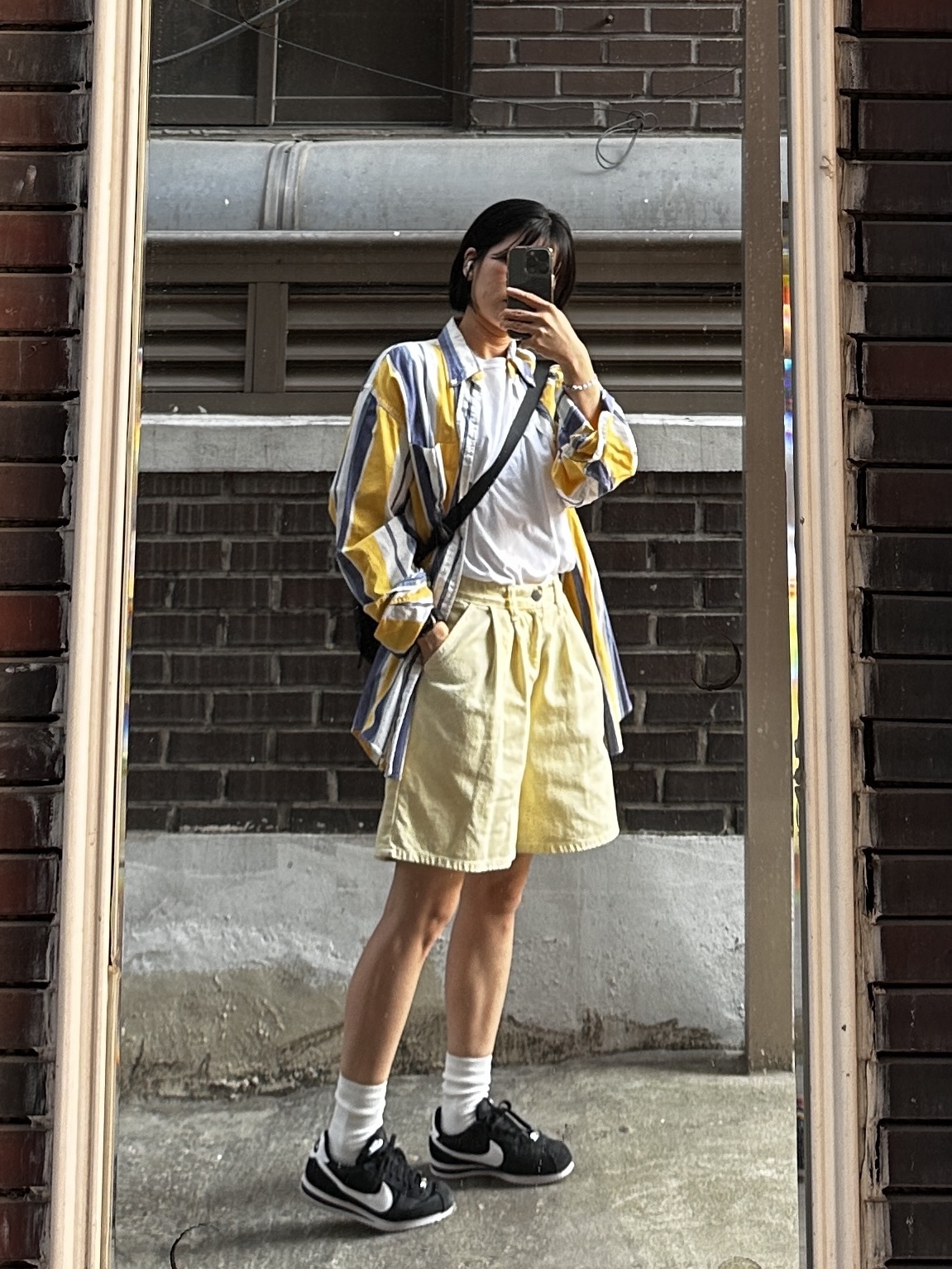 (W) Nike Cortez Black and White 착용 스타일