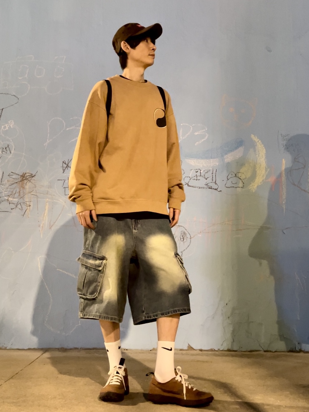 Nike x Tom Sachs General Purpose Shoe Brown, Stussy x Our Legacy Drop Shadow Crew Khaki 착용 스타일 - 4