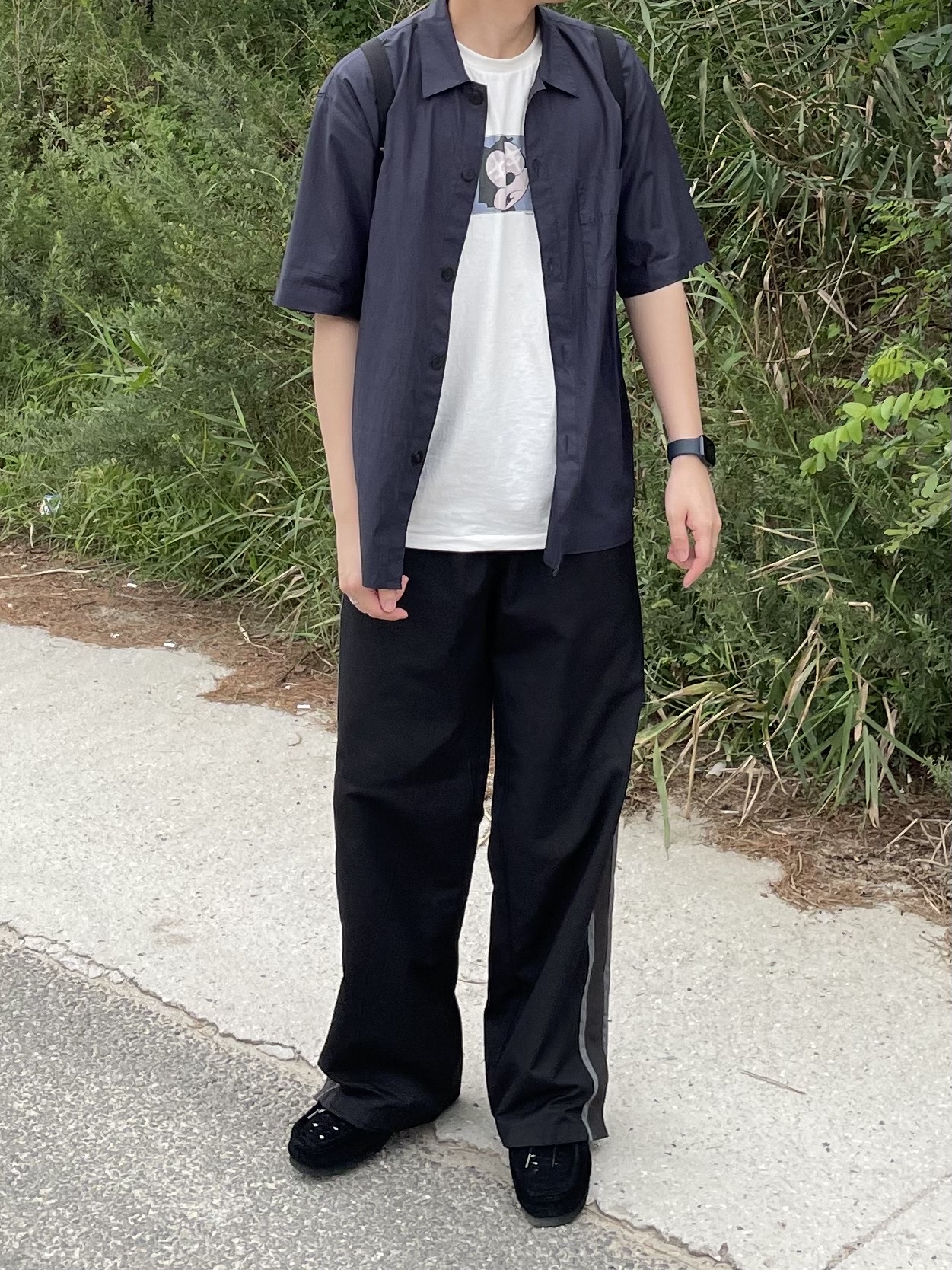 [프리오더] Polyteru Wallabee Shoes Woven Black, Polyteru Human Index Human Regular 1/2 T-Shirt Dyed Blue 착용 스타일 - 1