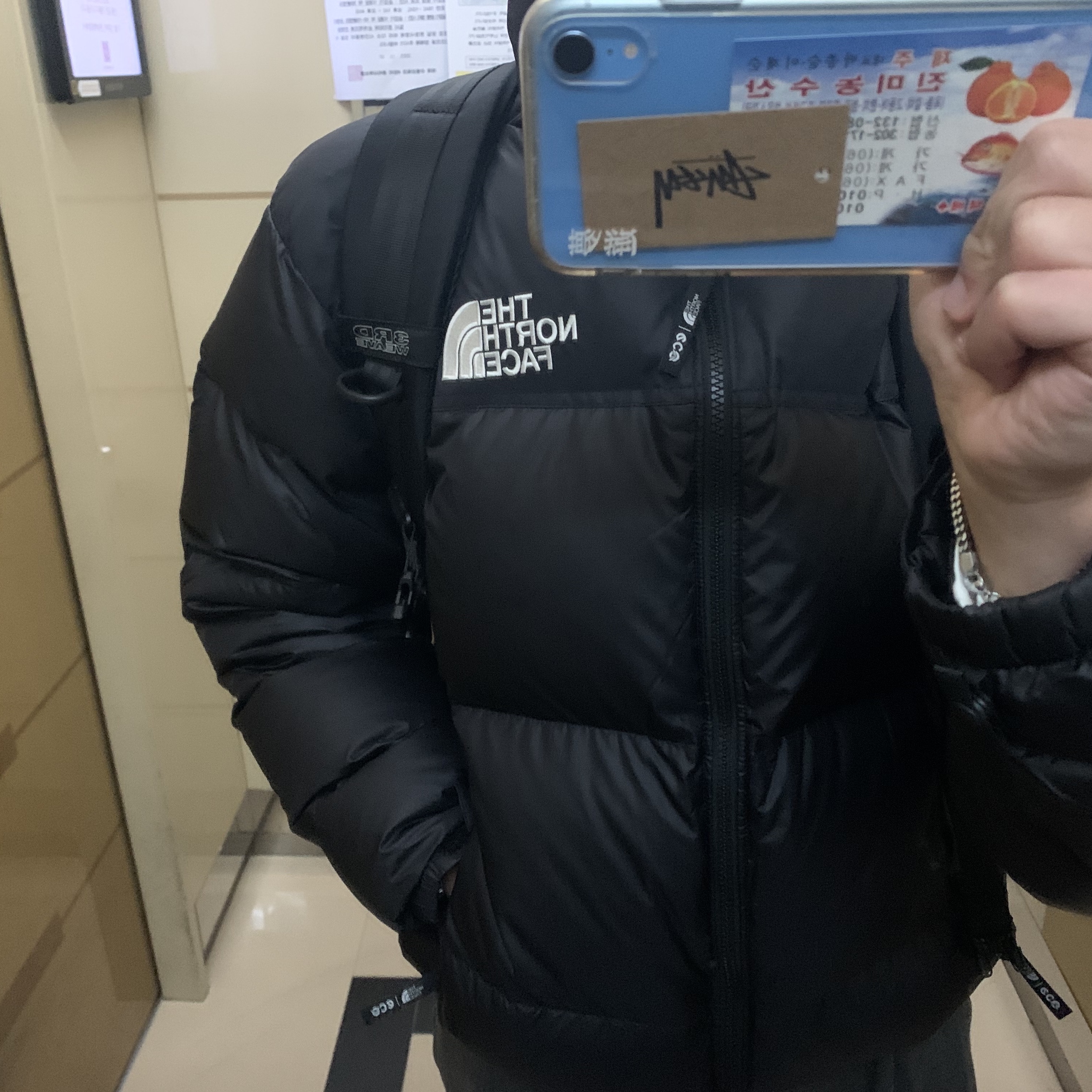The North Face 1996 Eco Nuptse Jacket Black, Sansan Gear Cubic Pants Midnight Blue - 23SS 착용 스타일 - 6